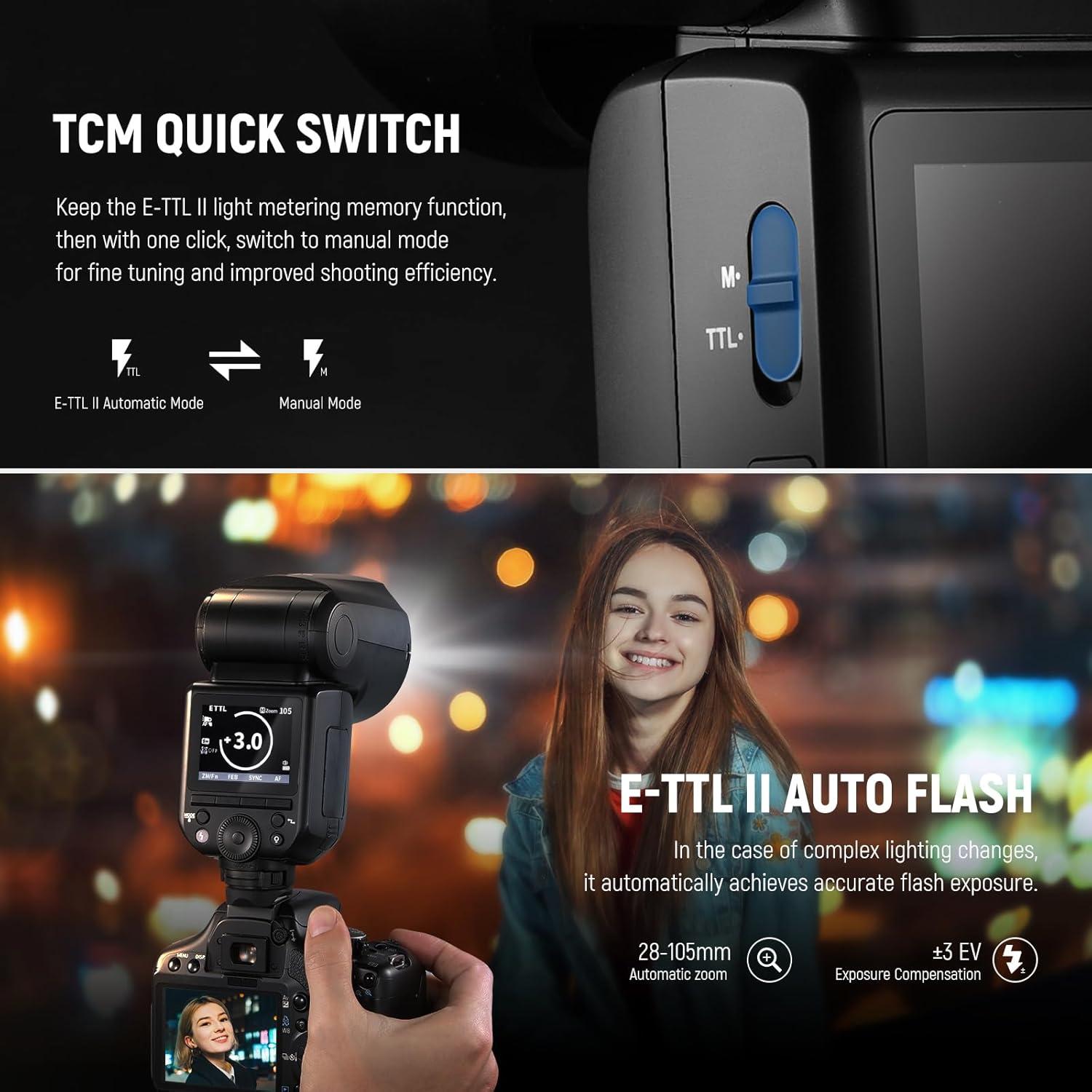 Flash NEEWER Z2-C 76Ws TTL para Canon, 600 Flashes, 1.5s Recarga