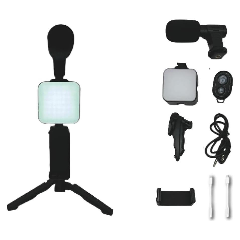 Kit de Vlogging T CACHE para iPhone y Android con Luz LED y Micrófono