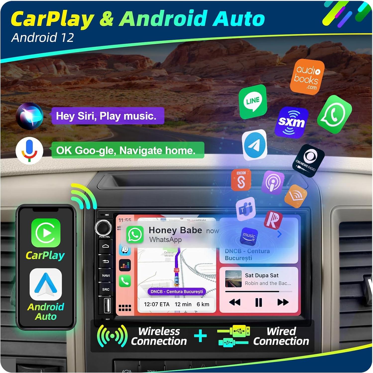 Estéreo de Coche Crownyu Doble Din 7" GPS Bluetooth WiFi