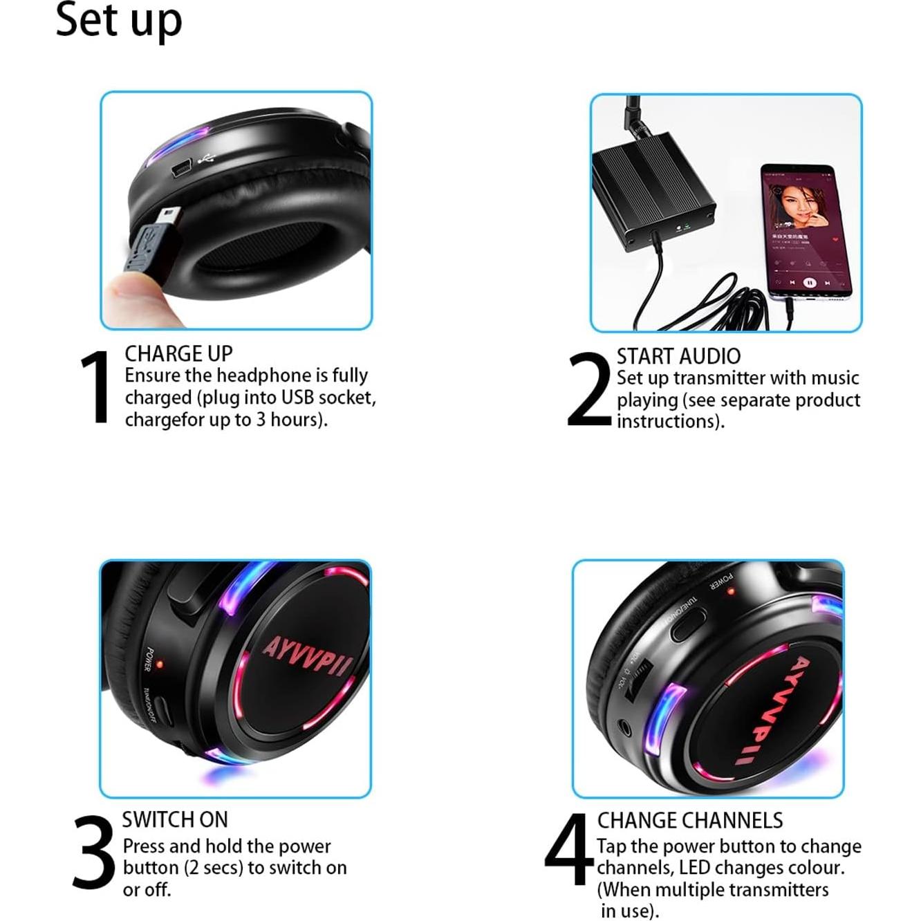 Auriculares Inalámbricos Silenciosos AYVVPII con Transmisor 500m