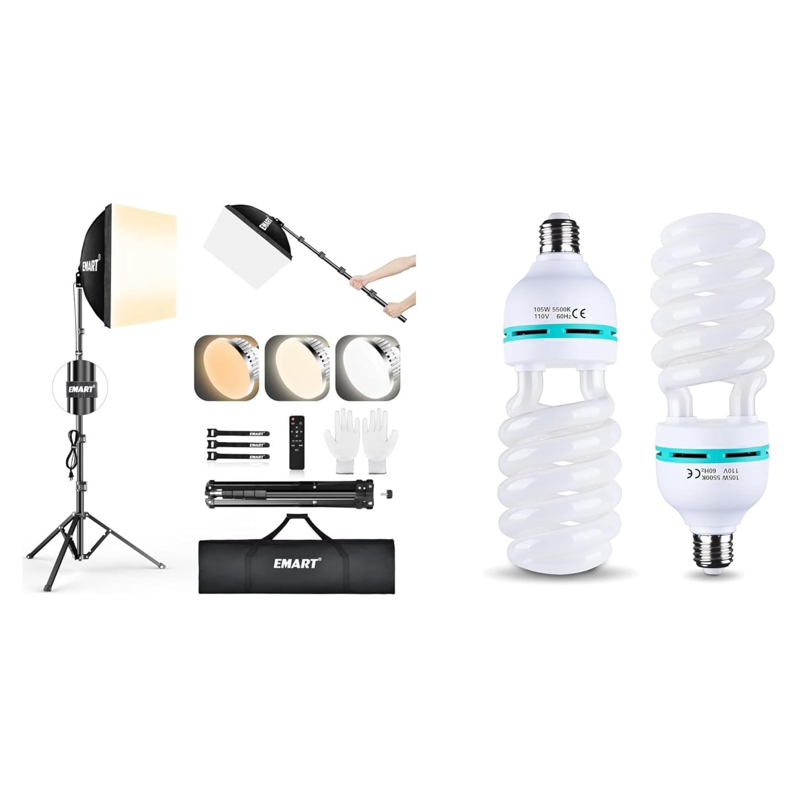 Kit de Iluminación Softbox EMART 40x40cm con Bombillas LED 85W