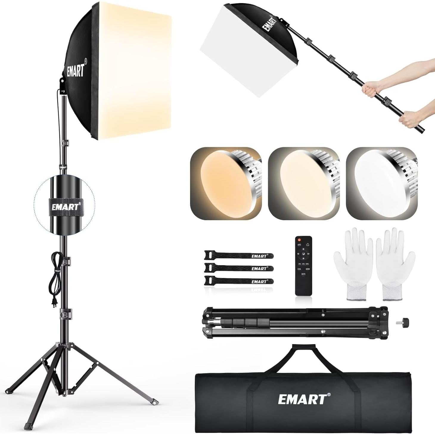 Kit de Iluminación Softbox EMART 40x40cm con Bombillas LED 85W