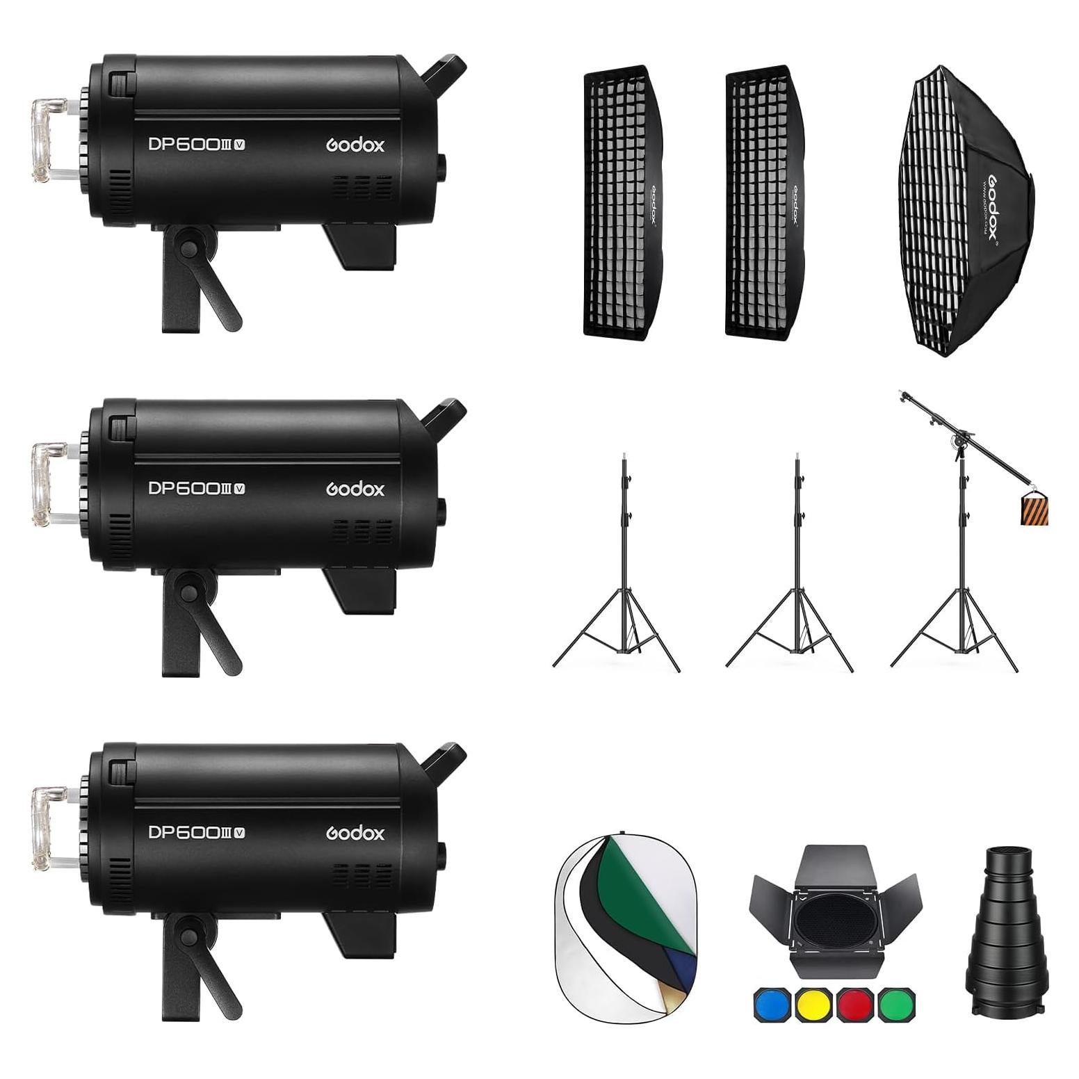 Godox 3 Pack DP600IIIV 1800Ws GN106 Studio Flash Strobe Speedlite Kit,5800K Bowens Mount Professional Monolight Light for Studio Video Shooting Photography