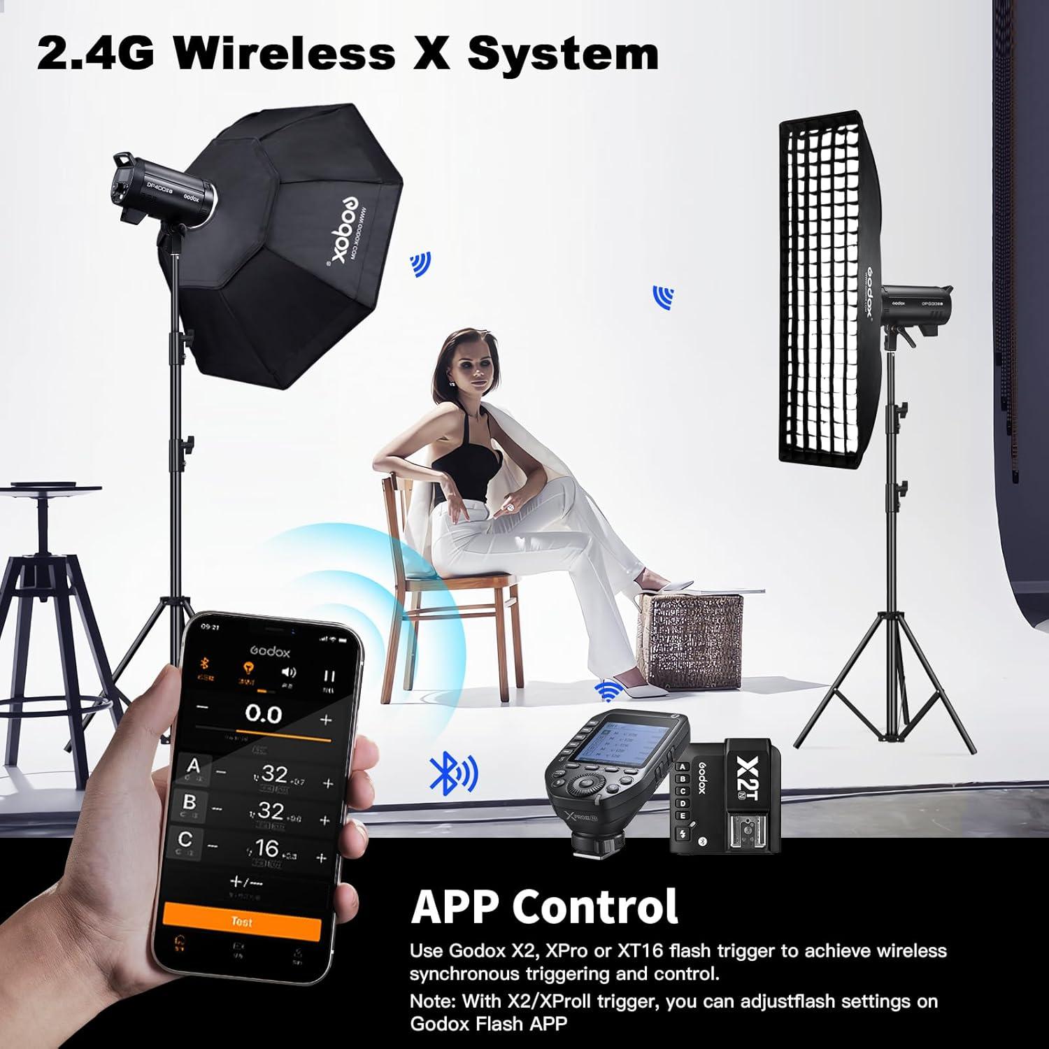 Godox 3 Pack DP600IIIV 1800Ws GN106 Studio Flash Strobe Speedlite Kit,5800K Bowens Mount Professional Monolight Light for Studio Video Shooting Photography