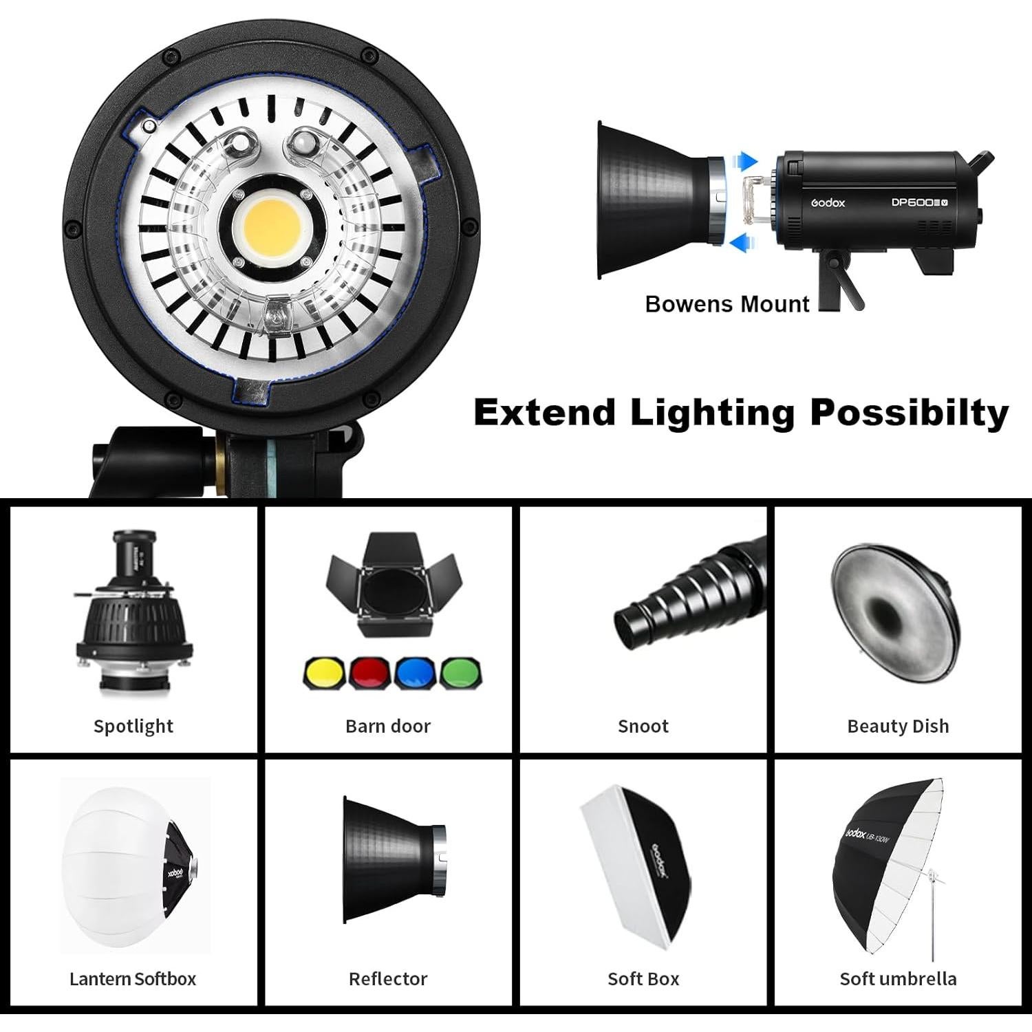 Godox 3 Pack DP600IIIV 1800Ws GN106 Studio Flash Strobe Speedlite Kit,5800K Bowens Mount Professional Monolight Light for Studio Video Shooting Photography