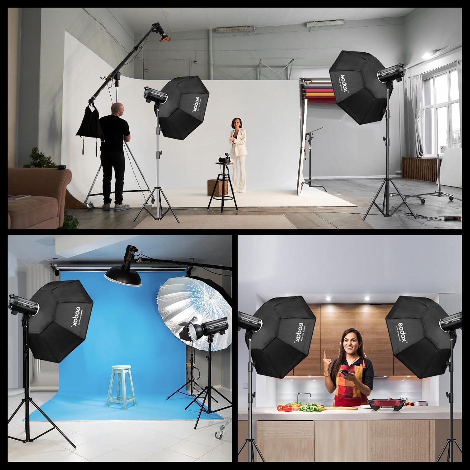 Godox 3 Pack DP600IIIV 1800Ws GN106 Studio Flash Strobe Speedlite Kit,5800K Bowens Mount Professional Monolight Light for Studio Video Shooting Photography