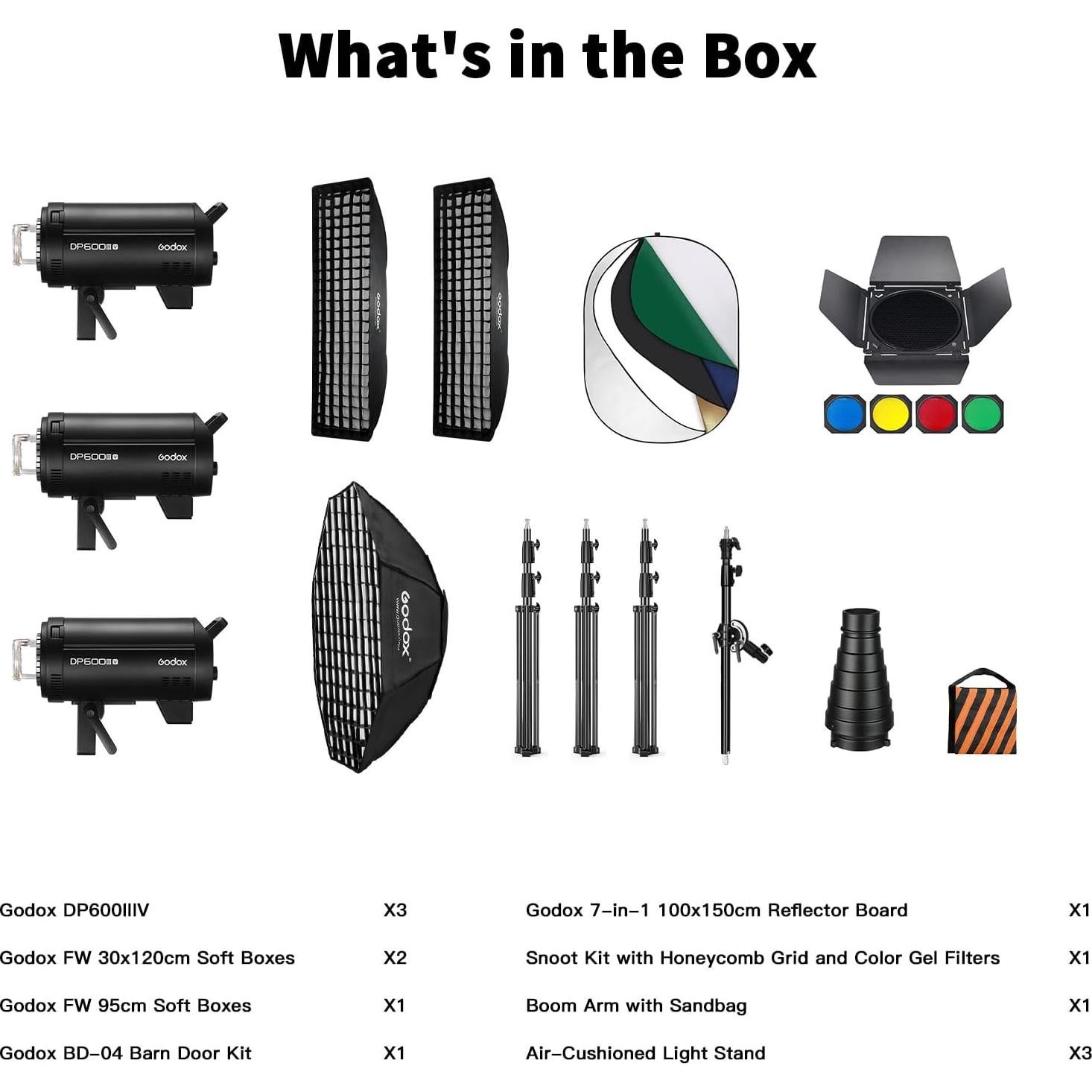 Godox 3 Pack DP600IIIV 1800Ws GN106 Studio Flash Strobe Speedlite Kit,5800K Bowens Mount Professional Monolight Light for Studio Video Shooting Photography