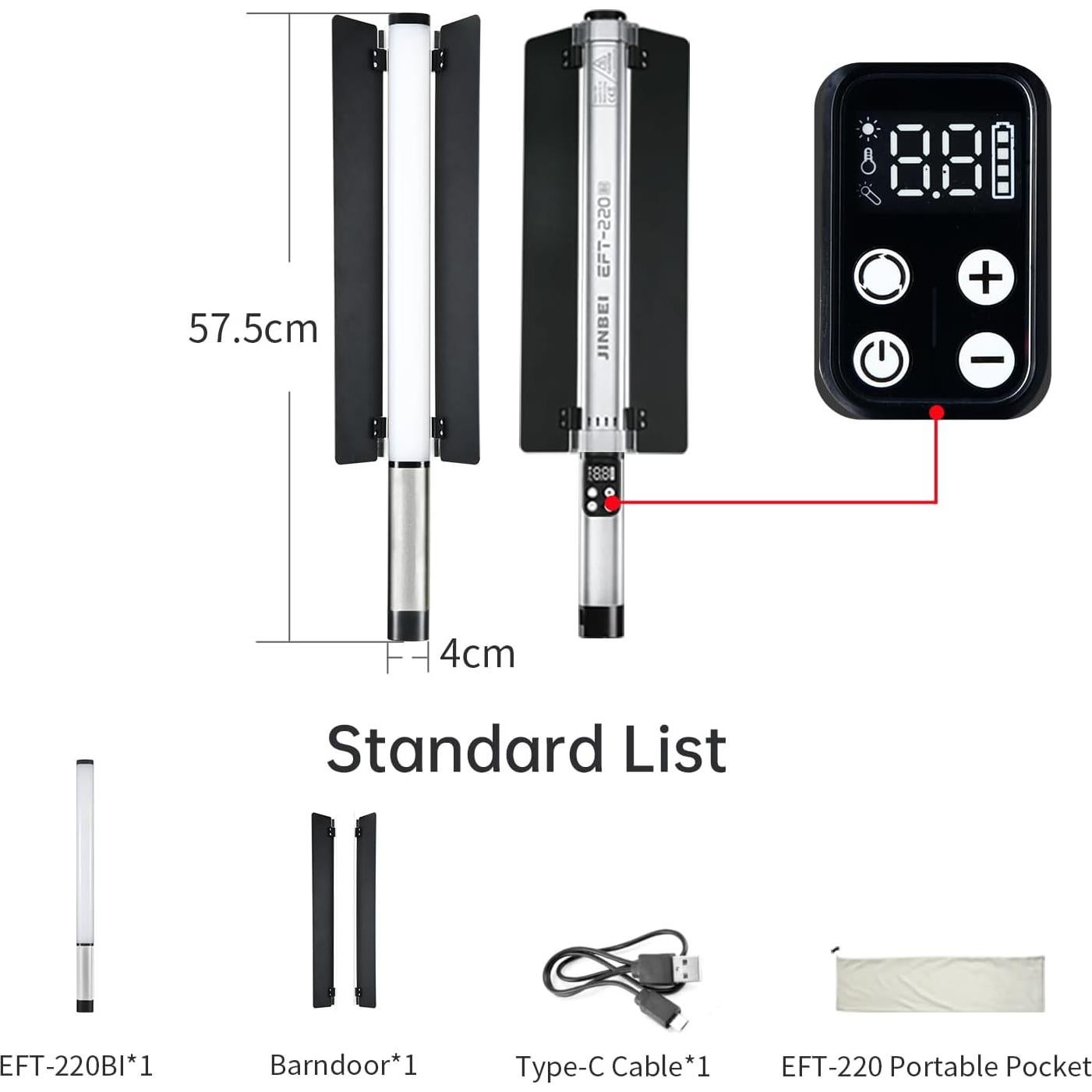Varita de Luz Portátil Bi-Color Jinbei EFT-220 3000mAh 2700K-7500K