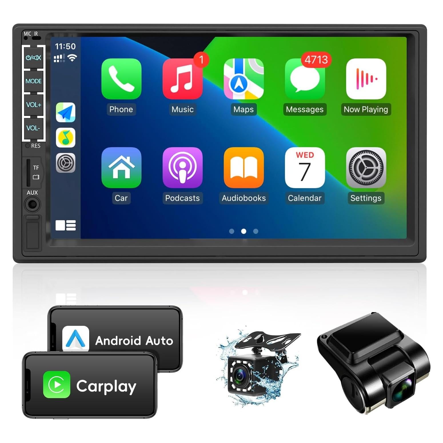Estéreo de Coche Double Din Leadfan N7DVR 7" con CarPlay y Android Auto