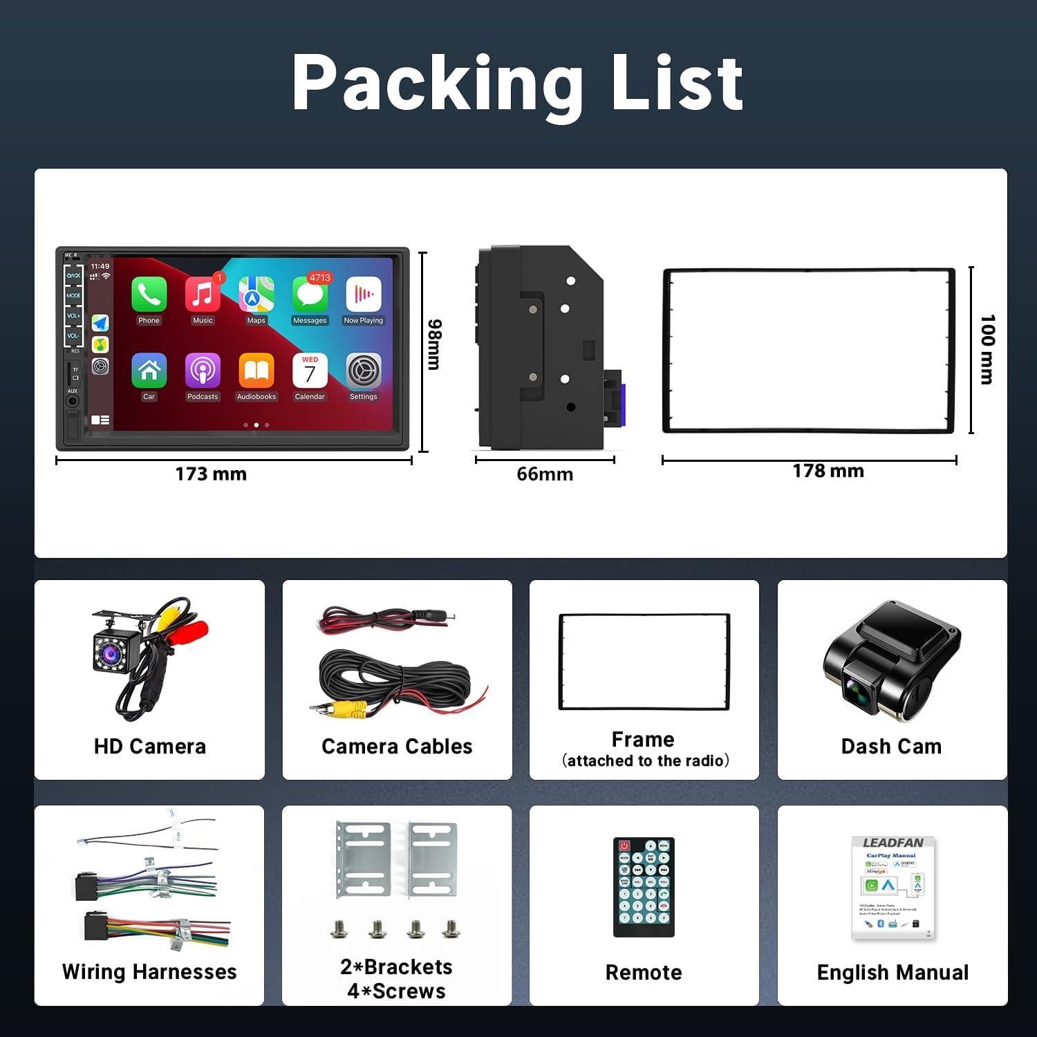 Estéreo de Coche Double Din Leadfan N7DVR 7" con CarPlay y Android Auto