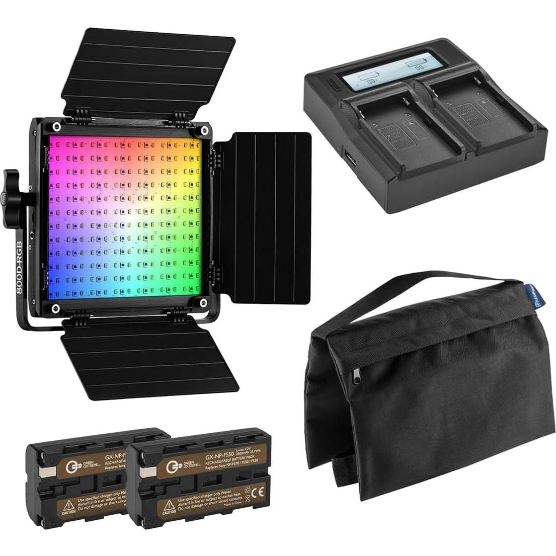 800D 40W Bi-Color RGB Studio Soft LED Panel Light Kit with Battery & Charger, Includes Saddle Sandbag