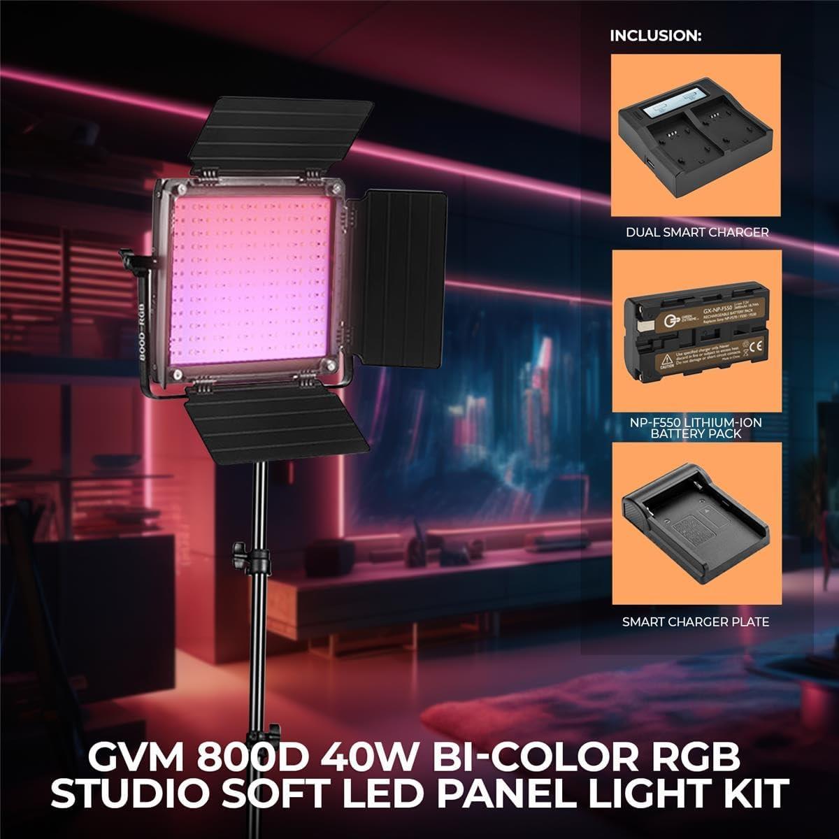 800D 40W Bi-Color RGB Studio Soft LED Panel Light Kit with Battery & Charger, Includes Saddle Sandbag