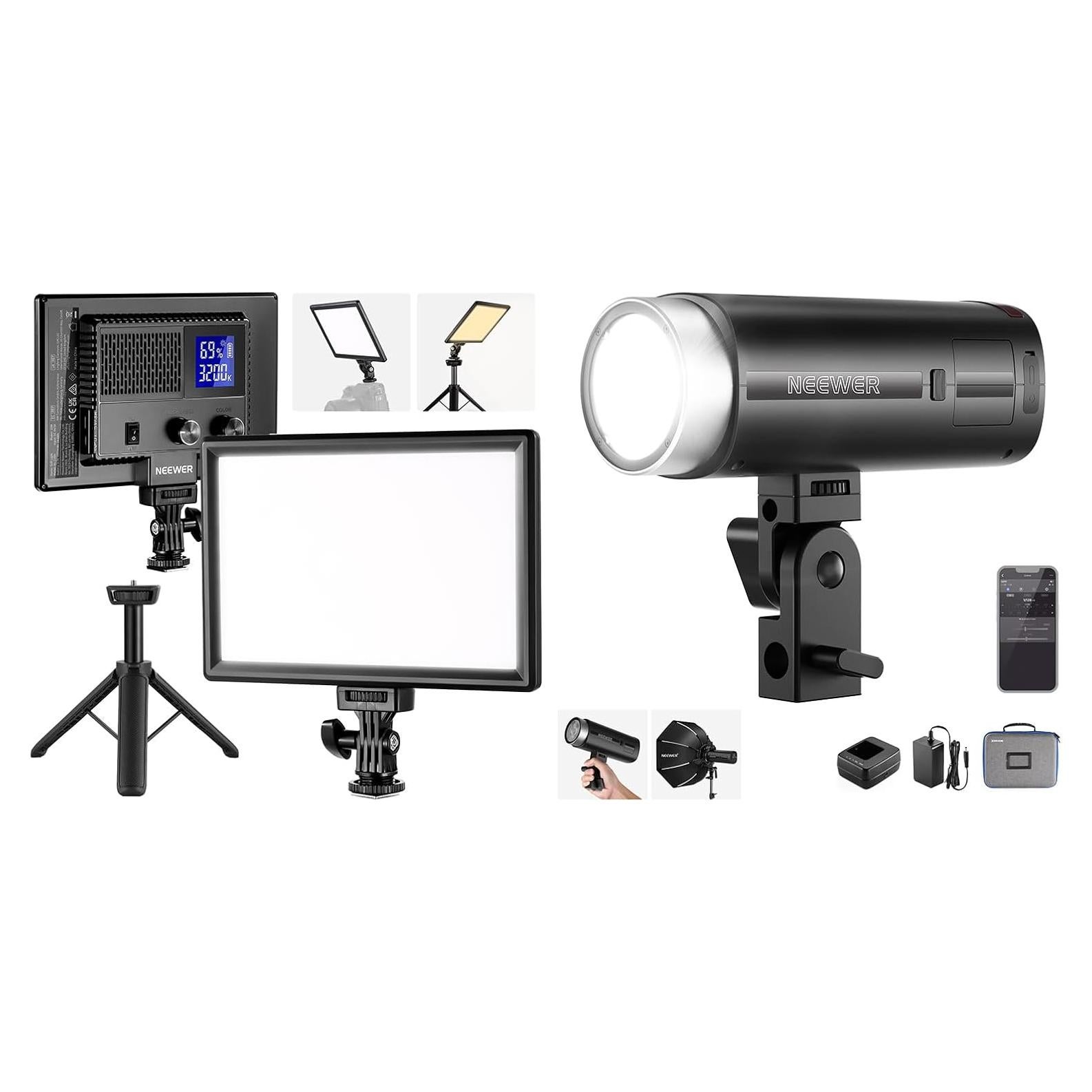 Luz Estroboscópica NEEWER Q200 200Ws con Panel LED 9"