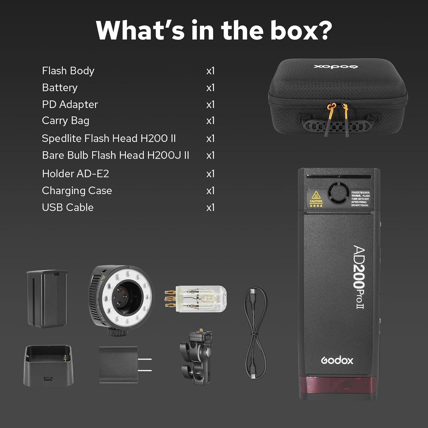 Flash Estroboscópico Godox AD200Pro II 200Ws TTL 2.4G