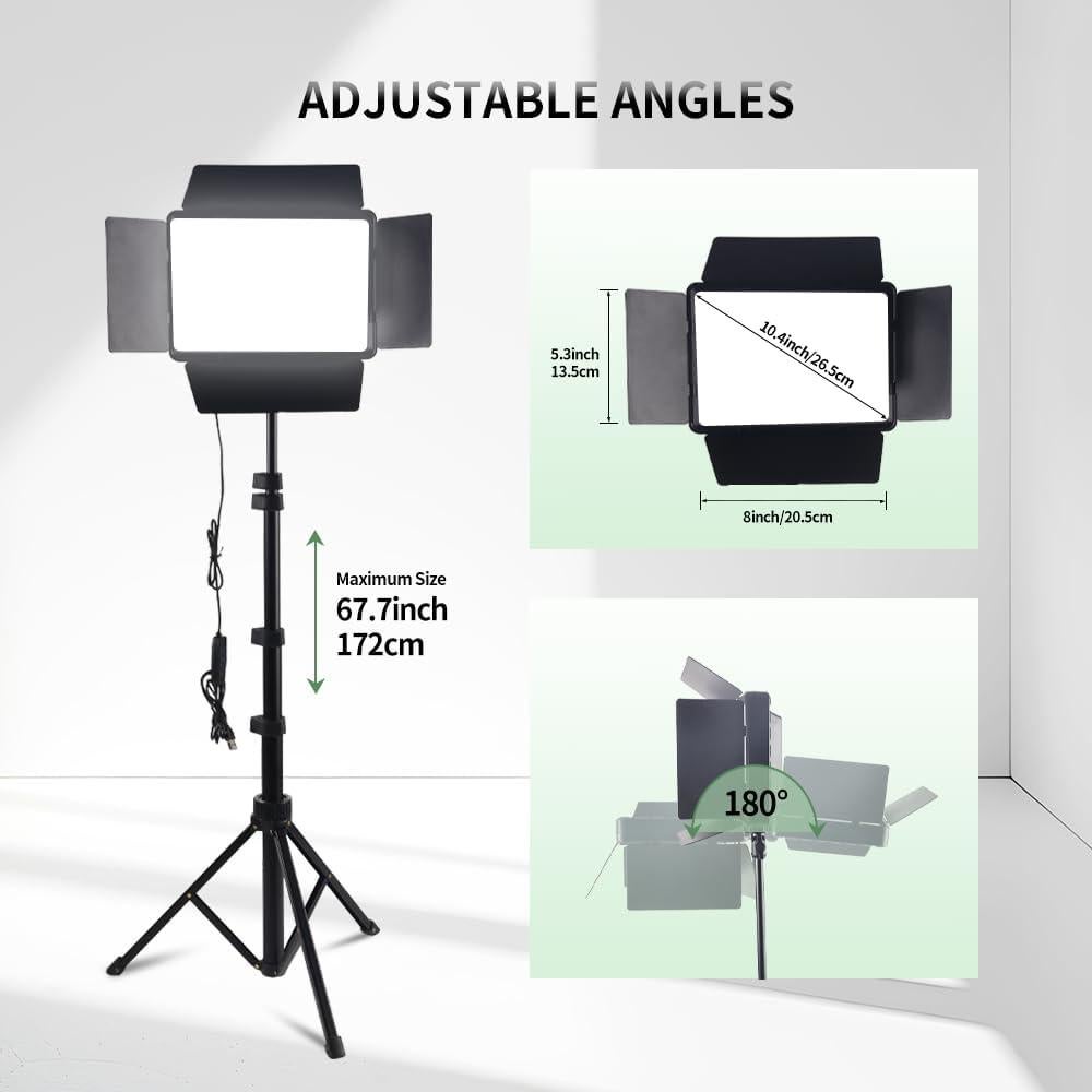 1PC LED Video Light kit, 10-inch Photography Light Board, with 160 cm Tripod Stand, Compact Adjustable Studio Light, Three-Color Temperature Adjustment, for Video Recording/Shooting/Live Streaming