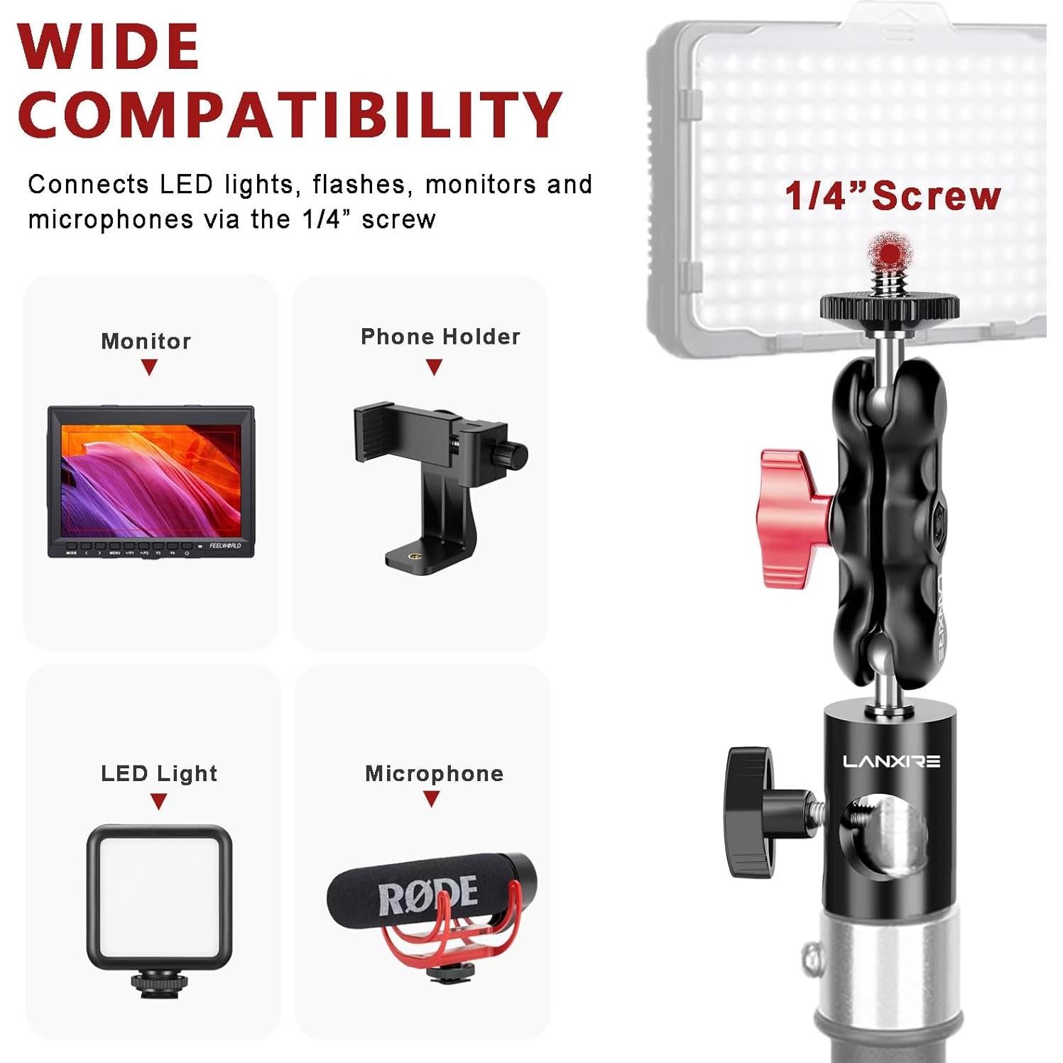 Adaptador de Montaje Lanxire para Soporte de Luz 1/4"