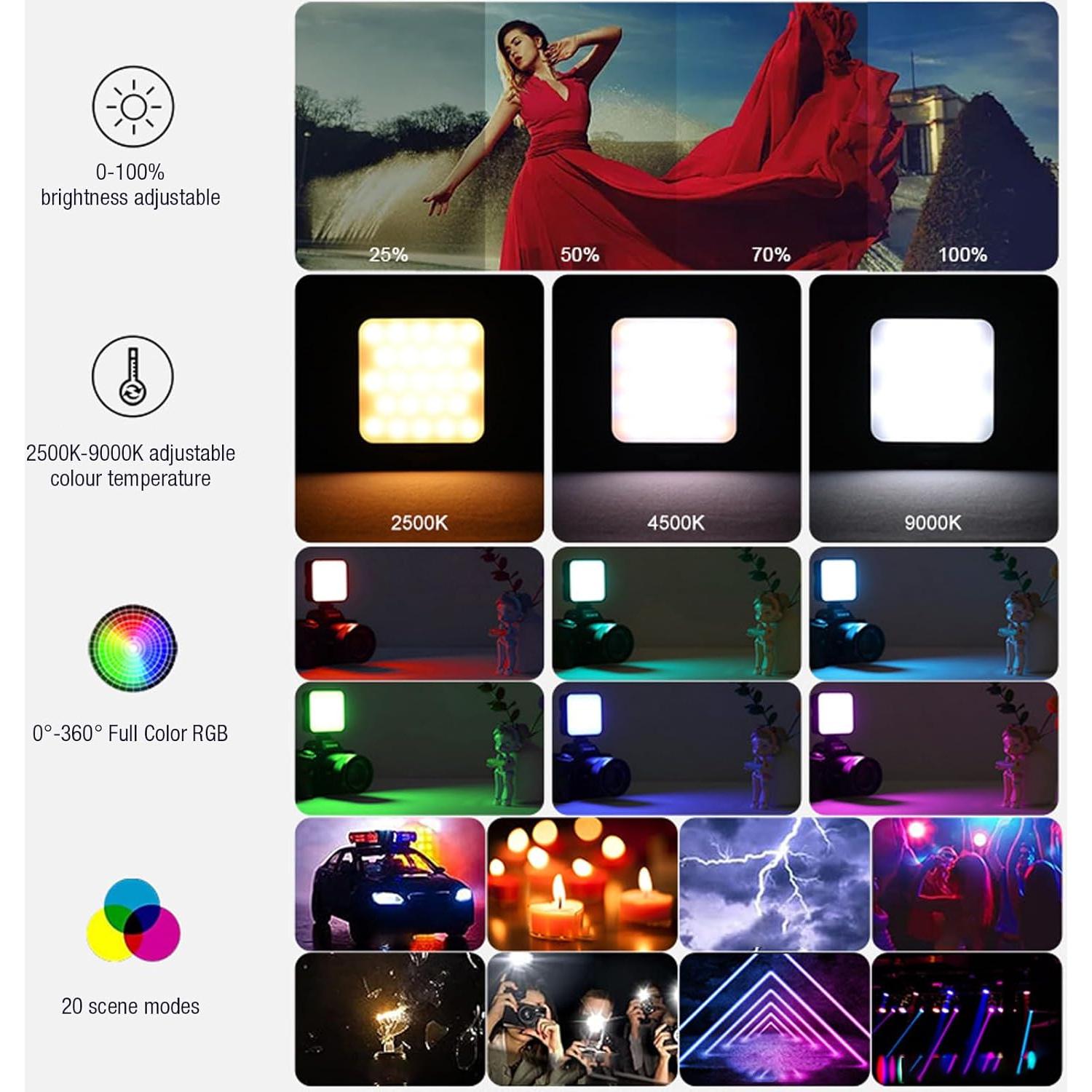 Luz de Video LED RGB Bewinner 1200mAh Portátil para Estudio