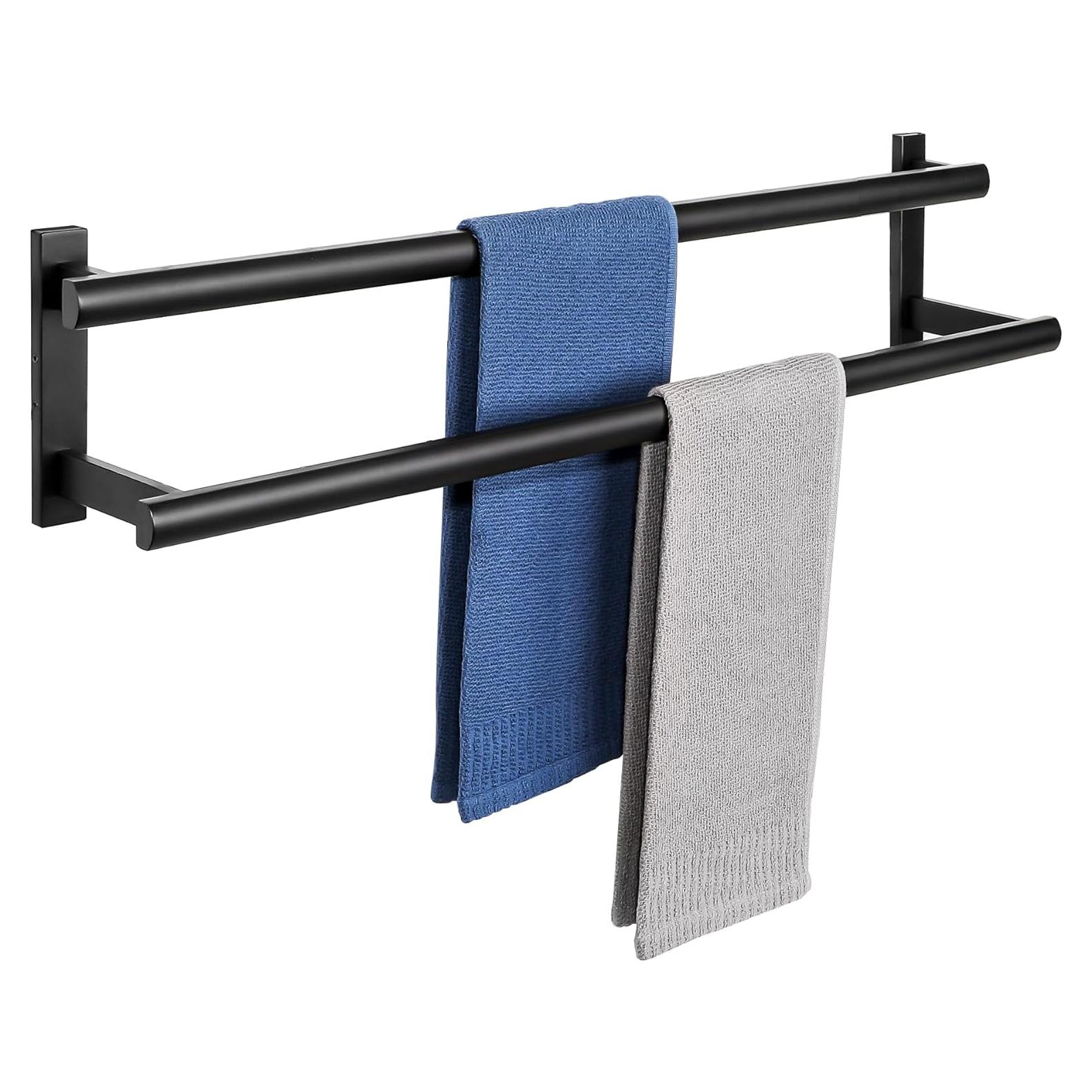 SAYAYO Barra Doble para Toallas 80 cm Acero Inoxidable Negro