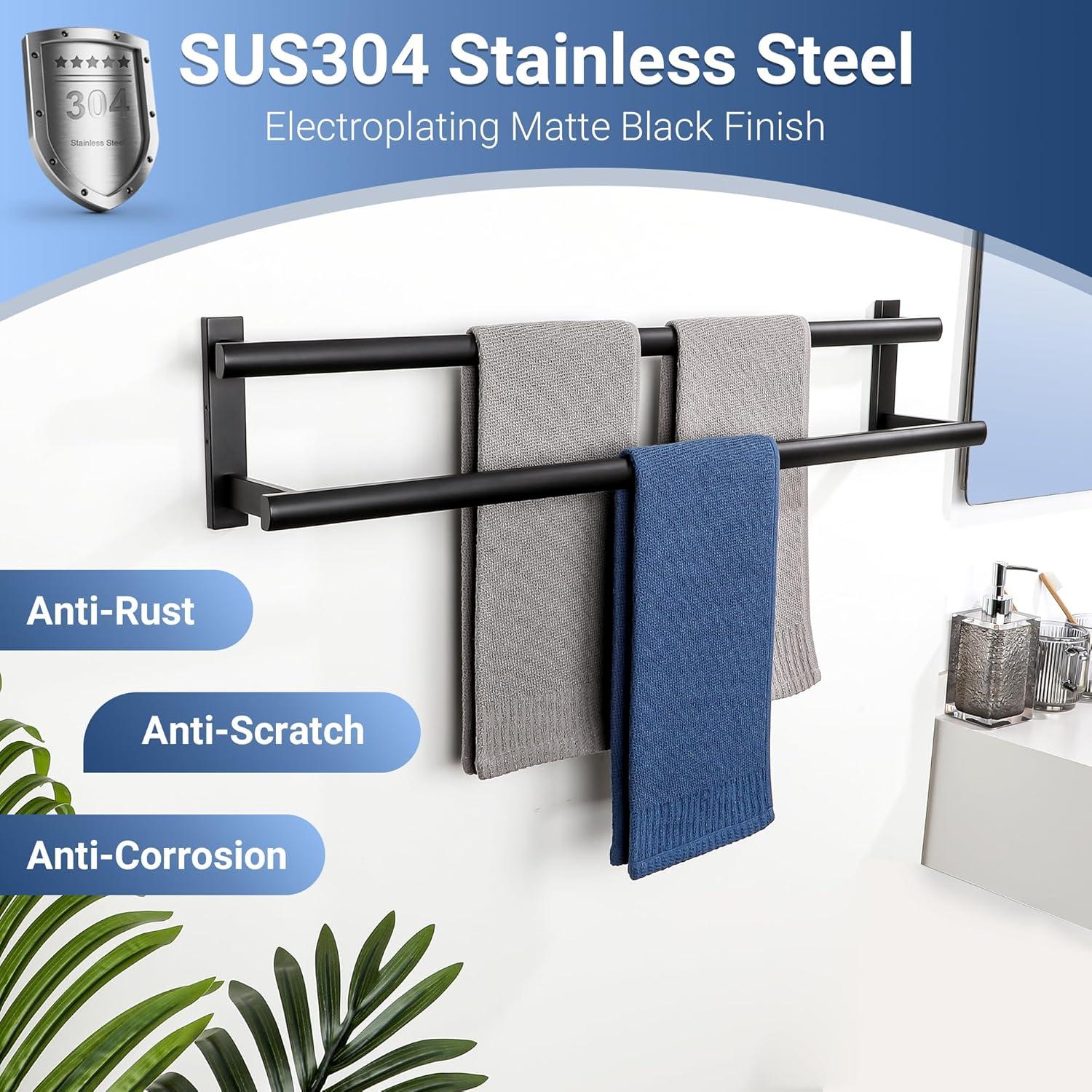 SAYAYO Barra Doble para Toallas 80 cm Acero Inoxidable Negro