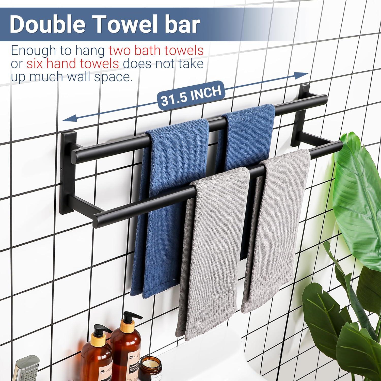 SAYAYO Barra Doble para Toallas 80 cm Acero Inoxidable Negro