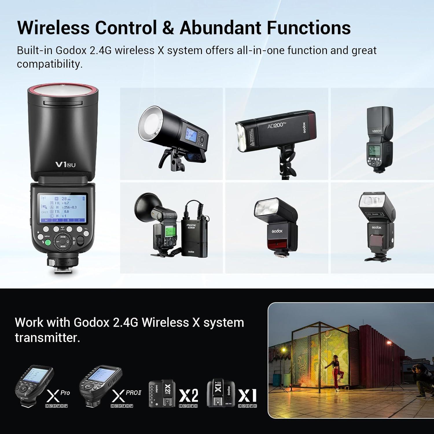 Flash Godox V1-NU para Nikon, TTL 2.4G, 480 Disparos