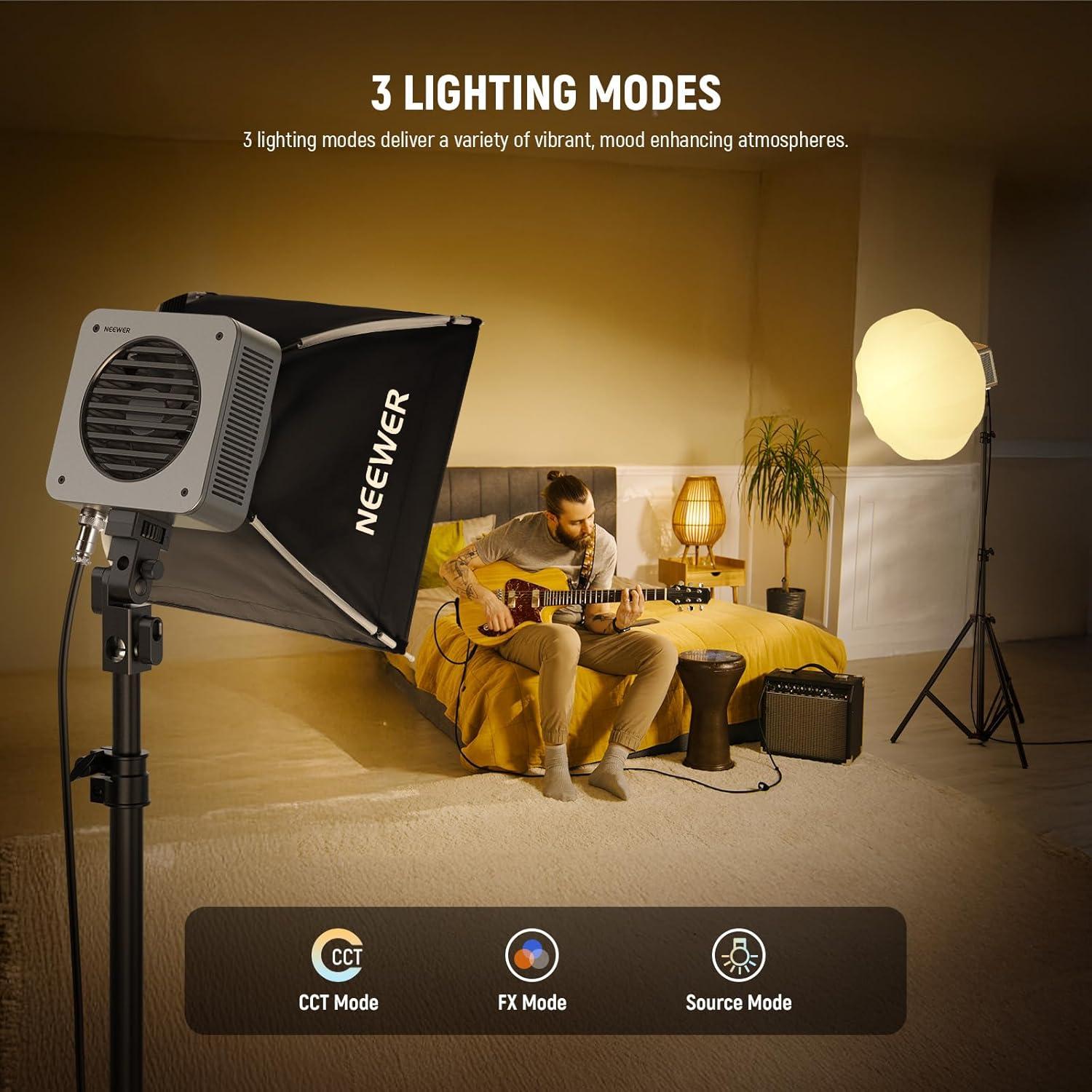 NEEWER HS200B Portable LED Video Light APP/2.4G/DMX Control, 280W 84400lx/1m Bi Color 2700-6500K CRI95+ COB Continuous Output Key Lighting Bowens Spotlight for Recording Streaming Studio Photography