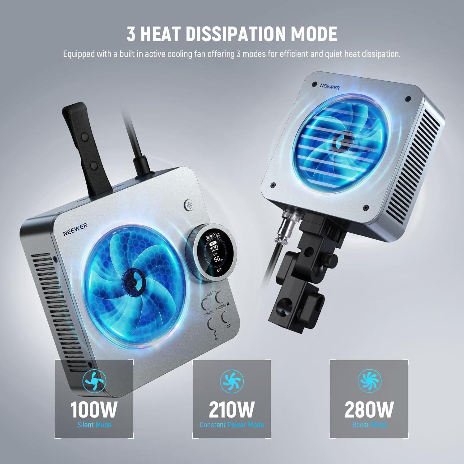 NEEWER HS200B Portable LED Video Light APP/2.4G/DMX Control, 280W 84400lx/1m Bi Color 2700-6500K CRI95+ COB Continuous Output Key Lighting Bowens Spotlight for Recording Streaming Studio Photography