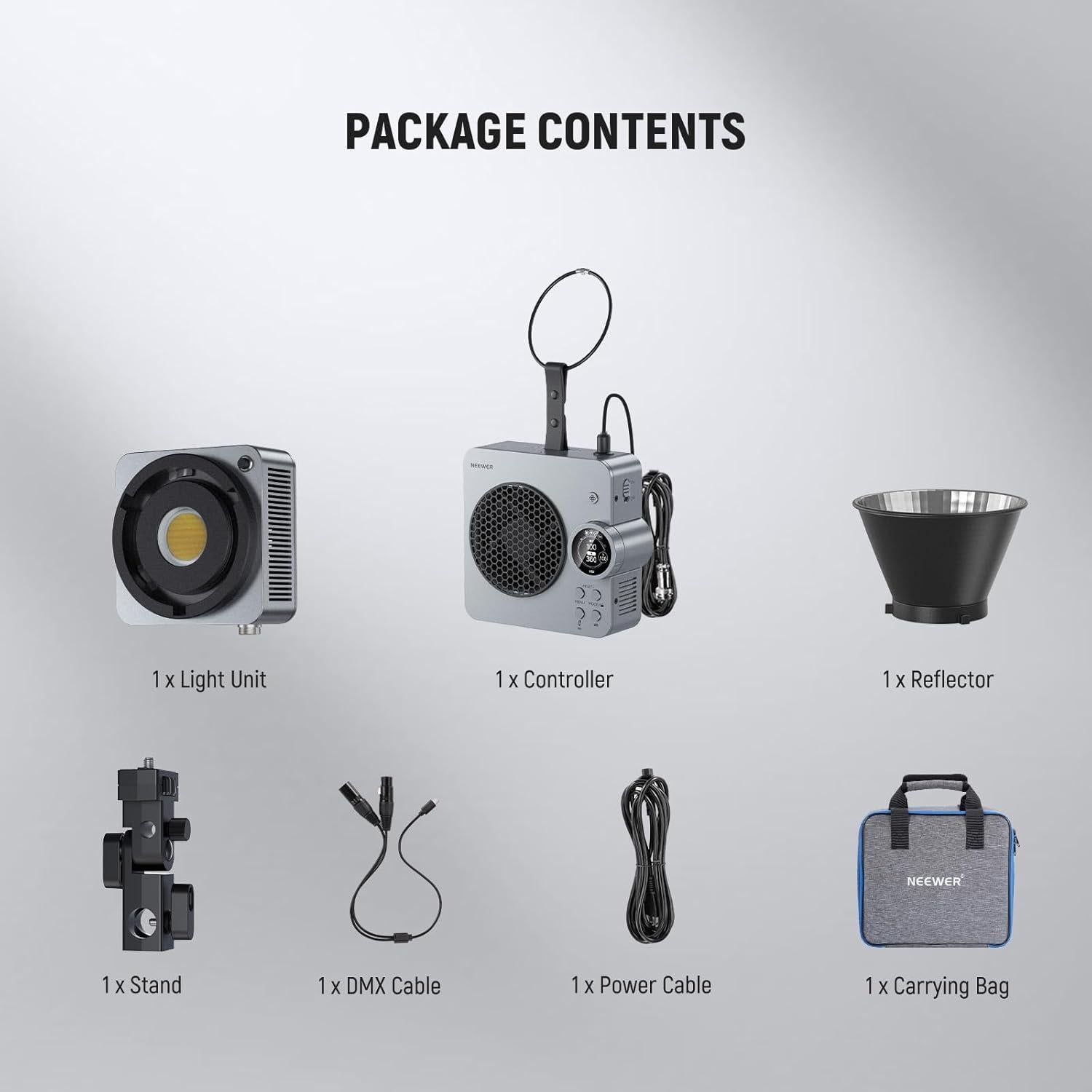 NEEWER HS200B Portable LED Video Light APP/2.4G/DMX Control, 280W 84400lx/1m Bi Color 2700-6500K CRI95+ COB Continuous Output Key Lighting Bowens Spotlight for Recording Streaming Studio Photography