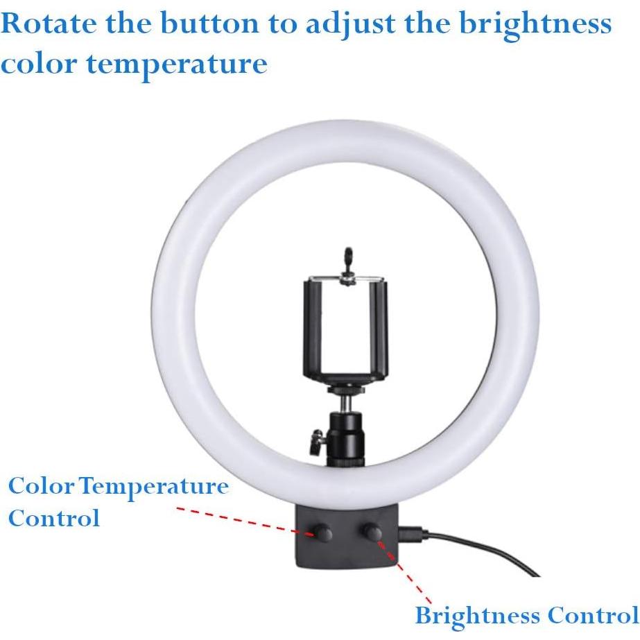 AW 8" Dimmable 5500K LED Ring Light Tabletop Stand USB with Phone Holder & Selfie Stick for Makeup Portrait Shooting Live Stream