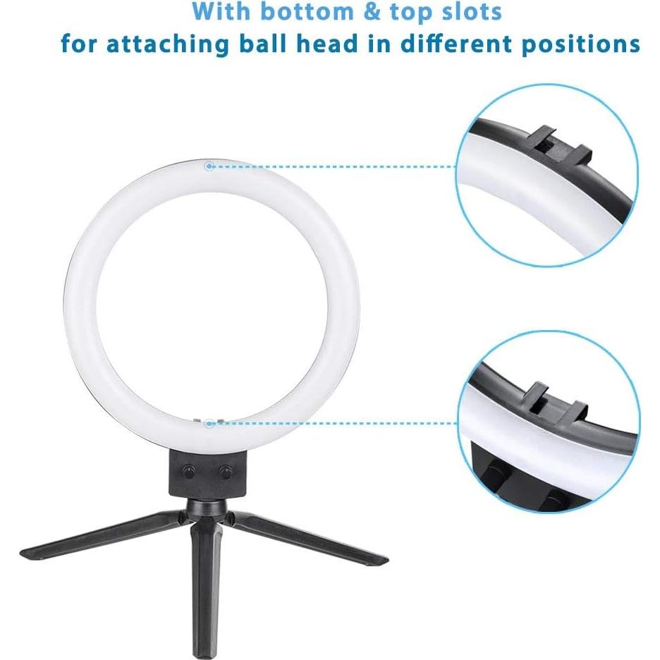 AW 8" Dimmable 5500K LED Ring Light Tabletop Stand USB with Phone Holder & Selfie Stick for Makeup Portrait Shooting Live Stream
