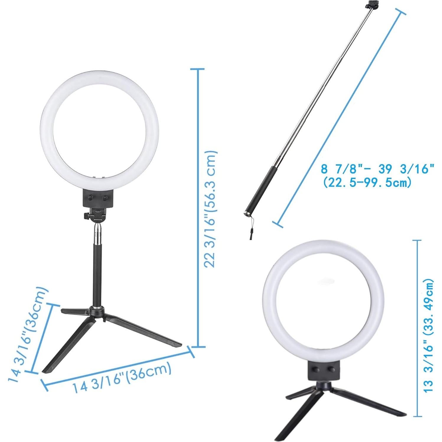 AW 8" Dimmable 5500K LED Ring Light Tabletop Stand USB with Phone Holder & Selfie Stick for Makeup Portrait Shooting Live Stream