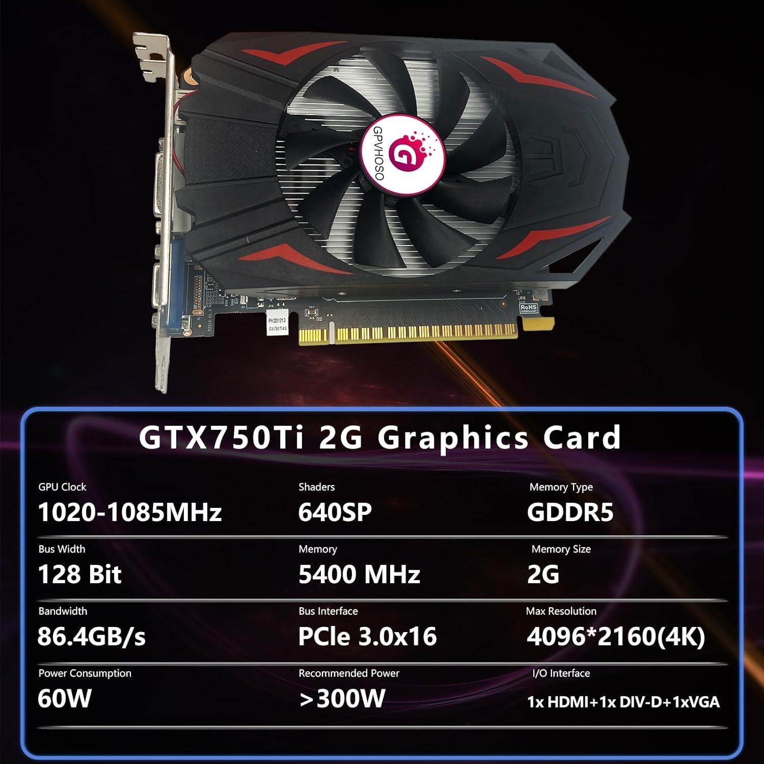 Tarjeta Gráfica GTX 750Ti 2GB GDDR5 PCIe HDMI DVI VGA