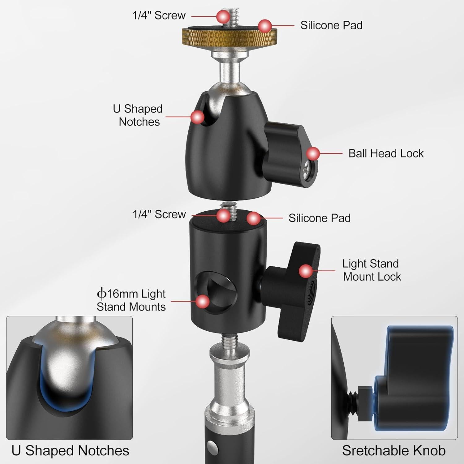 Adaptador de Montaje Minifocus 16mm con Cabezal de Bola Mini