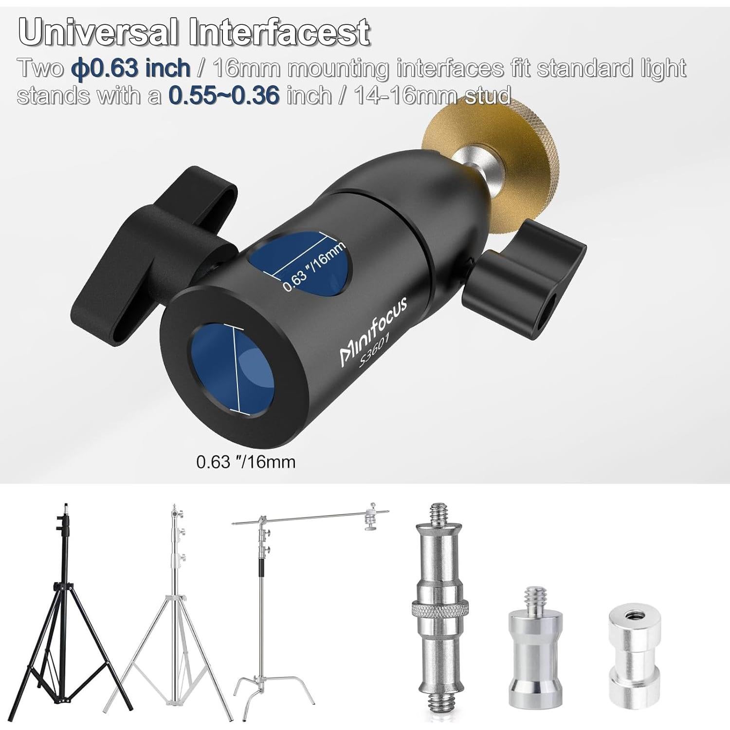 Adaptador de Montaje Minifocus 16mm con Cabezal de Bola Mini