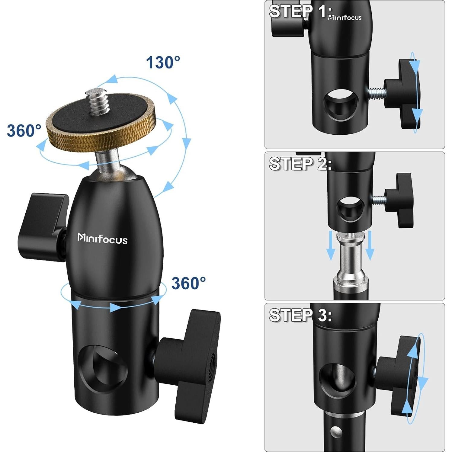 Adaptador de Montaje Minifocus 16mm con Cabezal de Bola Mini