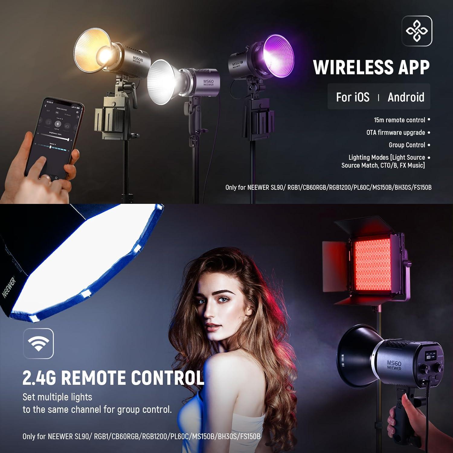 Luz de Video LED NEEWER MS60 65W 5600K Control Inalámbrico