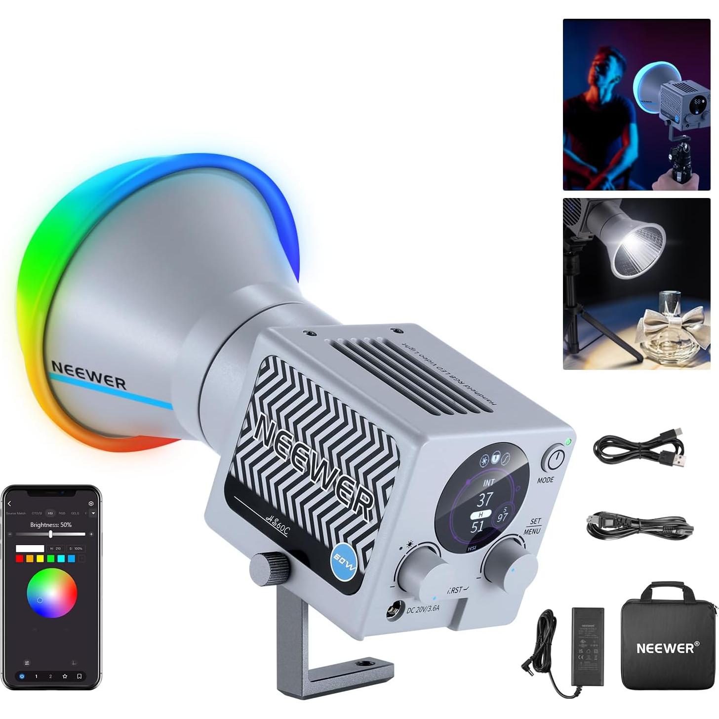 Luz LED RGB Portátil NEEWER HS60C 60W 2700-6500K con Control APP