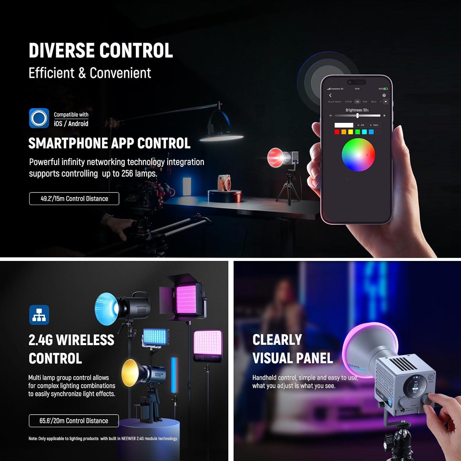 Luz LED RGB Portátil NEEWER HS60C 60W 2700-6500K con Control APP