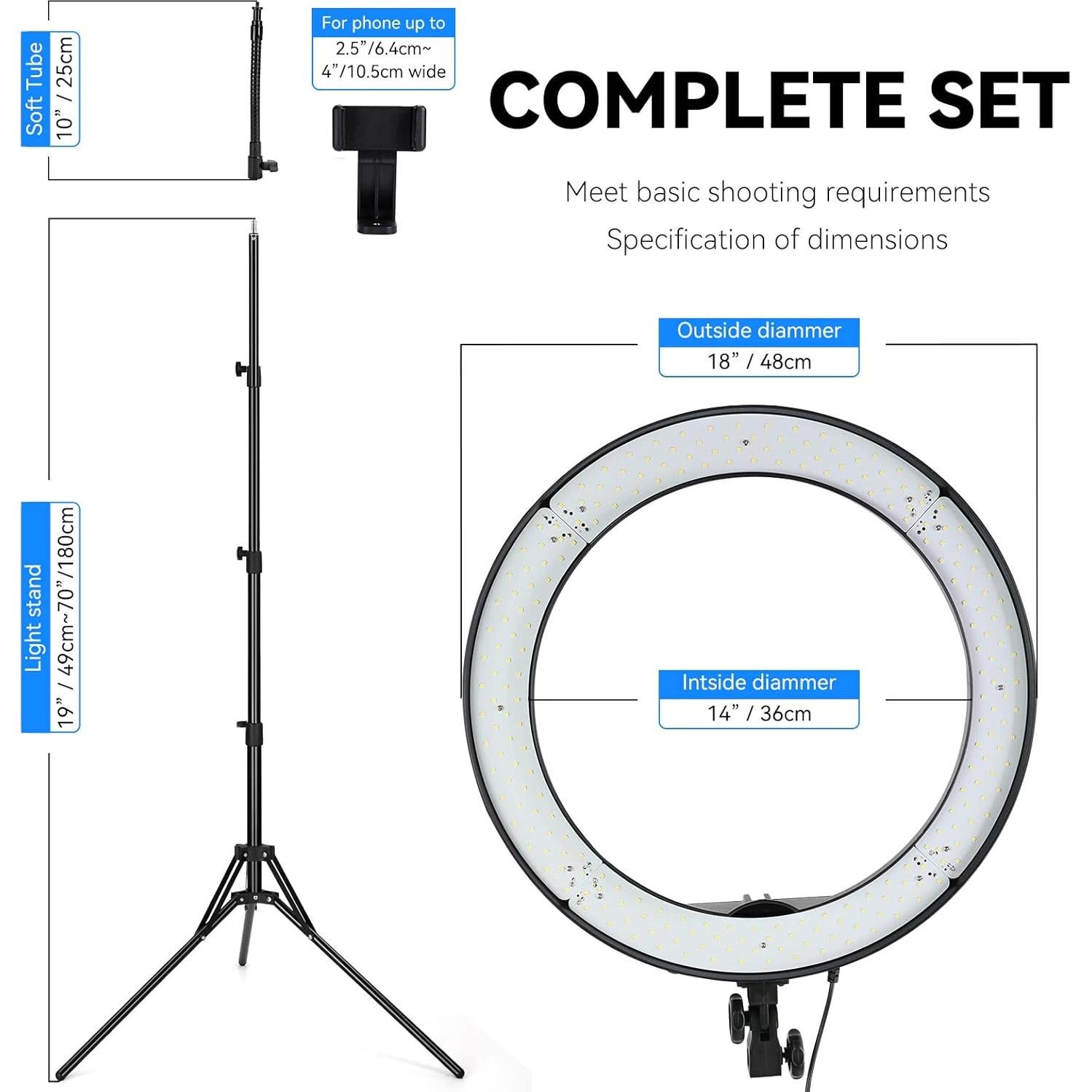Anillo de Luz LED 18" LDGHO 55W 5500K con Filtros y Soporte