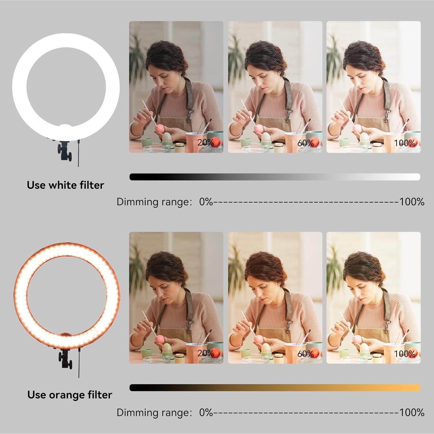 Anillo de Luz LED 18" LDGHO 55W 5500K con Filtros y Soporte