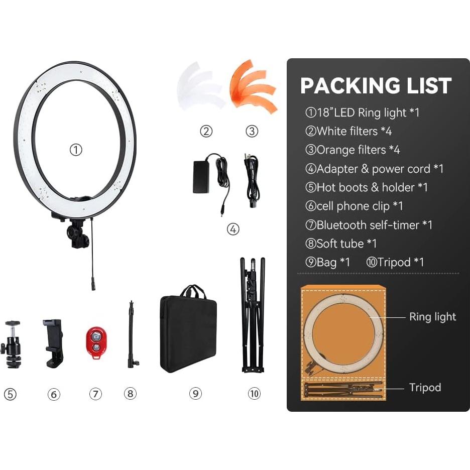 Anillo de Luz LED 18" LDGHO 55W 5500K con Filtros y Soporte