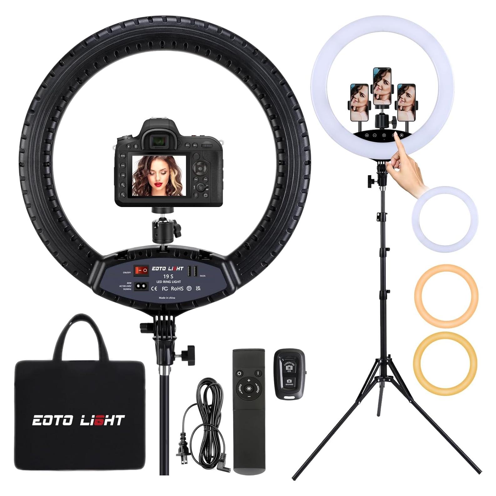 EOTO LIGHT 19 inch LED Ring Light with Tripod Stand, Ring Light with Touch Panel for Makeup Studio Portrait YouTube Vlog Video Shooting with Remote Controller, CRI>97
