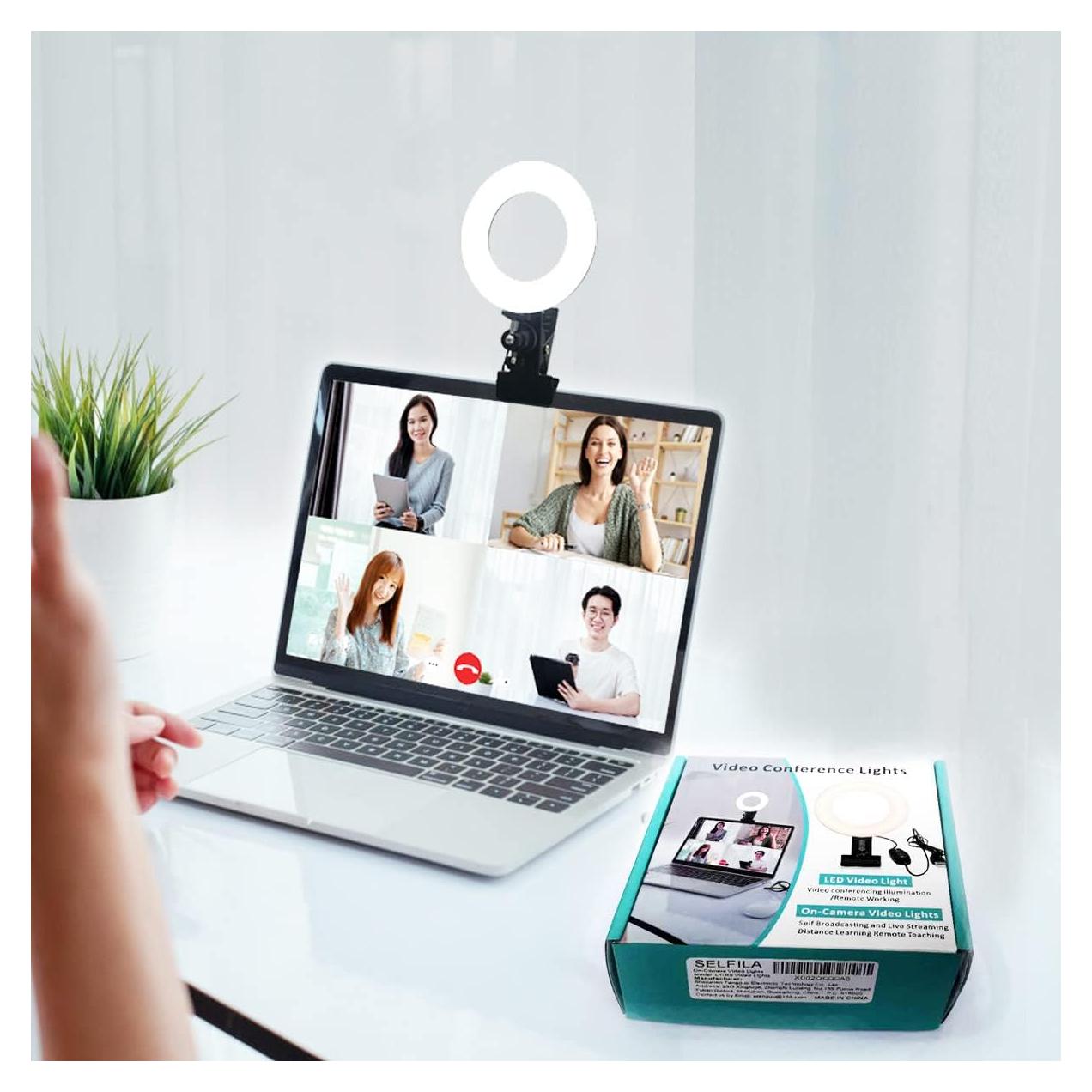 Ring Light Video Conference Lighting Kit 3200k-6500K Dimmable Led Clip on Computer Monitor Laptop Phone for Content Creator (YouTube/TikTok/Twitch) Makeup,Conference,Selfie,Video,Vlog (Black)