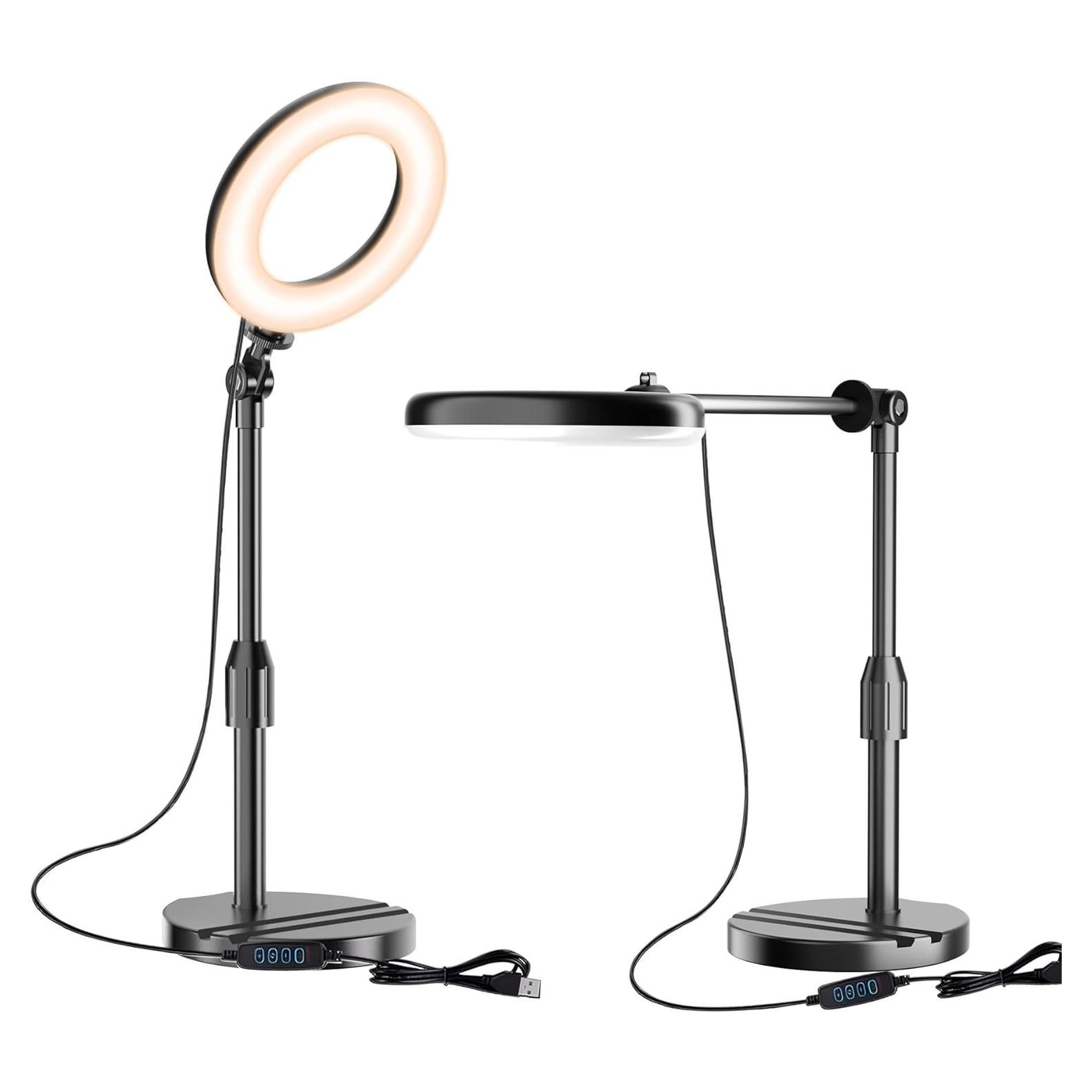 Portable Travel Ring Light for Laptop Zoom Video Conference, 5'' Bright Circle Light with Extendable Stand, Small Halo Lighting with Phone Holder for Video Recording Live Stream Facetime Photography