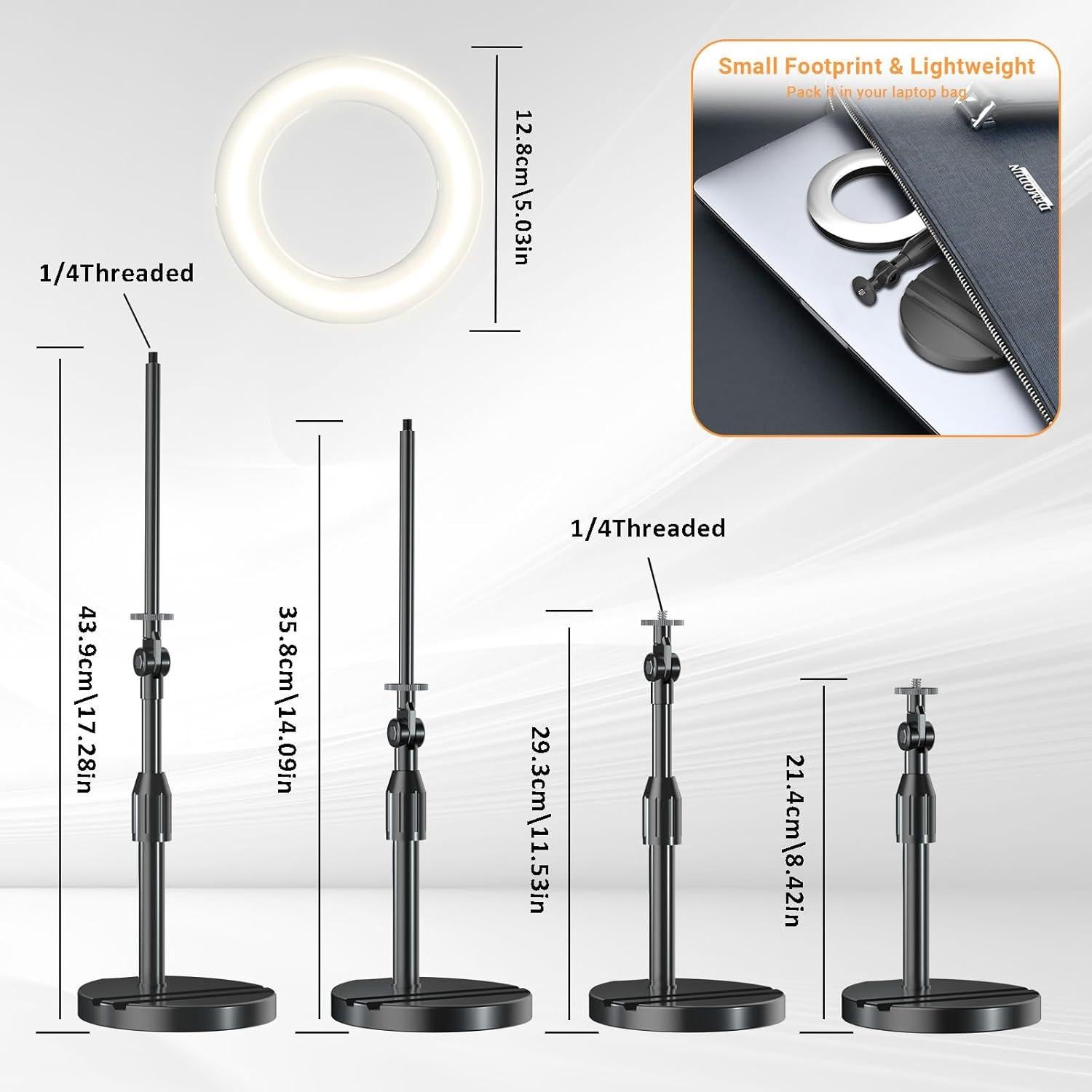 Portable Travel Ring Light for Laptop Zoom Video Conference, 5'' Bright Circle Light with Extendable Stand, Small Halo Lighting with Phone Holder for Video Recording Live Stream Facetime Photography