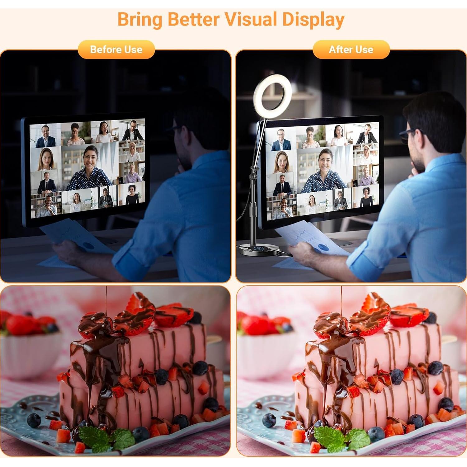 Portable Travel Ring Light for Laptop Zoom Video Conference, 5'' Bright Circle Light with Extendable Stand, Small Halo Lighting with Phone Holder for Video Recording Live Stream Facetime Photography