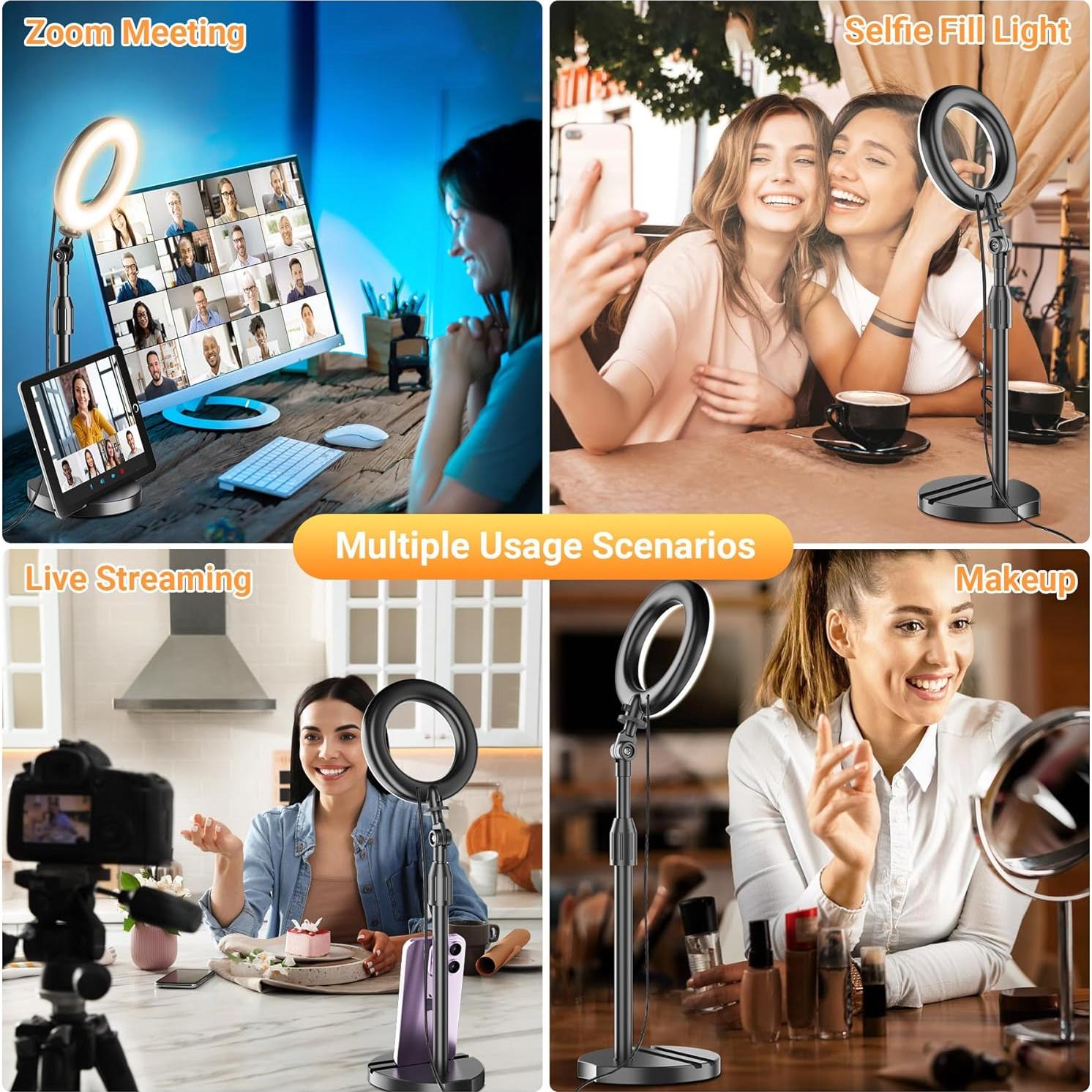 Portable Travel Ring Light for Laptop Zoom Video Conference, 5'' Bright Circle Light with Extendable Stand, Small Halo Lighting with Phone Holder for Video Recording Live Stream Facetime Photography