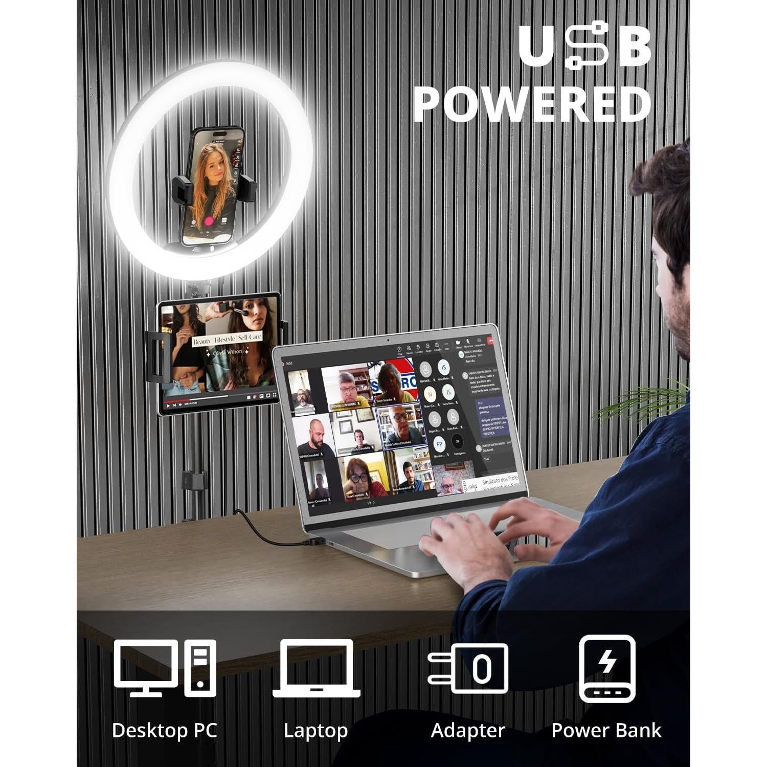 UBeesize Ring Light 30.48 cm con Tripié Extensible 187.96 cm