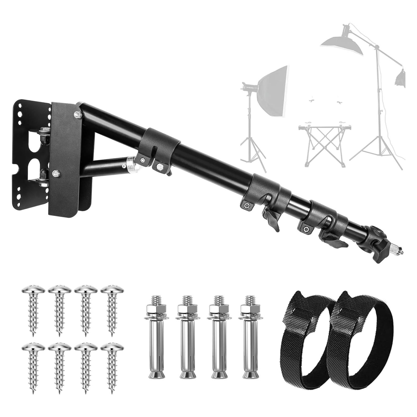Wall Mounting Triangle Boom Arm for Ring Light, Support 180° Flexible Rotation, 21.7-45.6in Adjustable Length, Save Space, for Monolight, Softbox, Umbrella and Reflector