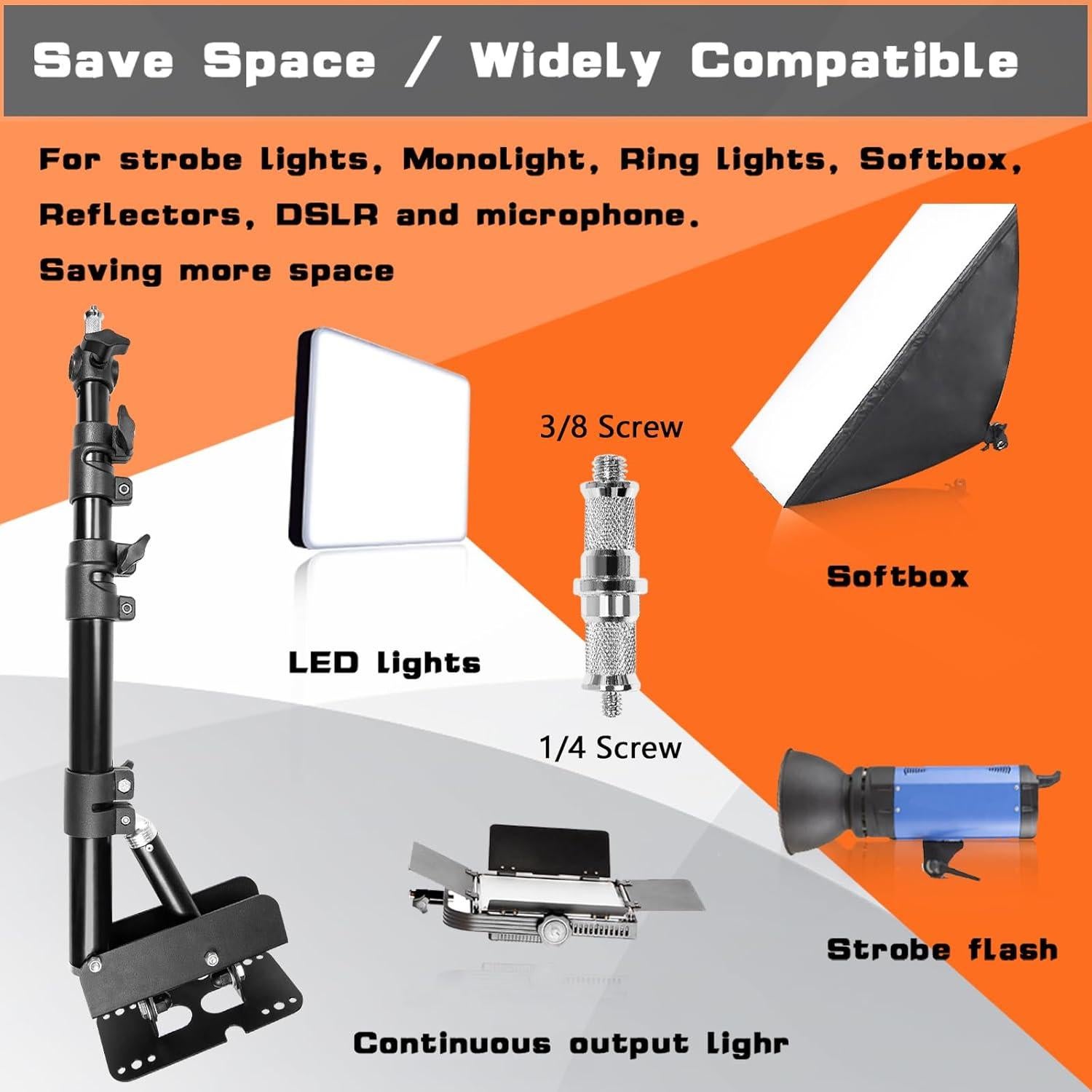 Wall Mounting Triangle Boom Arm for Ring Light, Support 180° Flexible Rotation, 21.7-45.6in Adjustable Length, Save Space, for Monolight, Softbox, Umbrella and Reflector